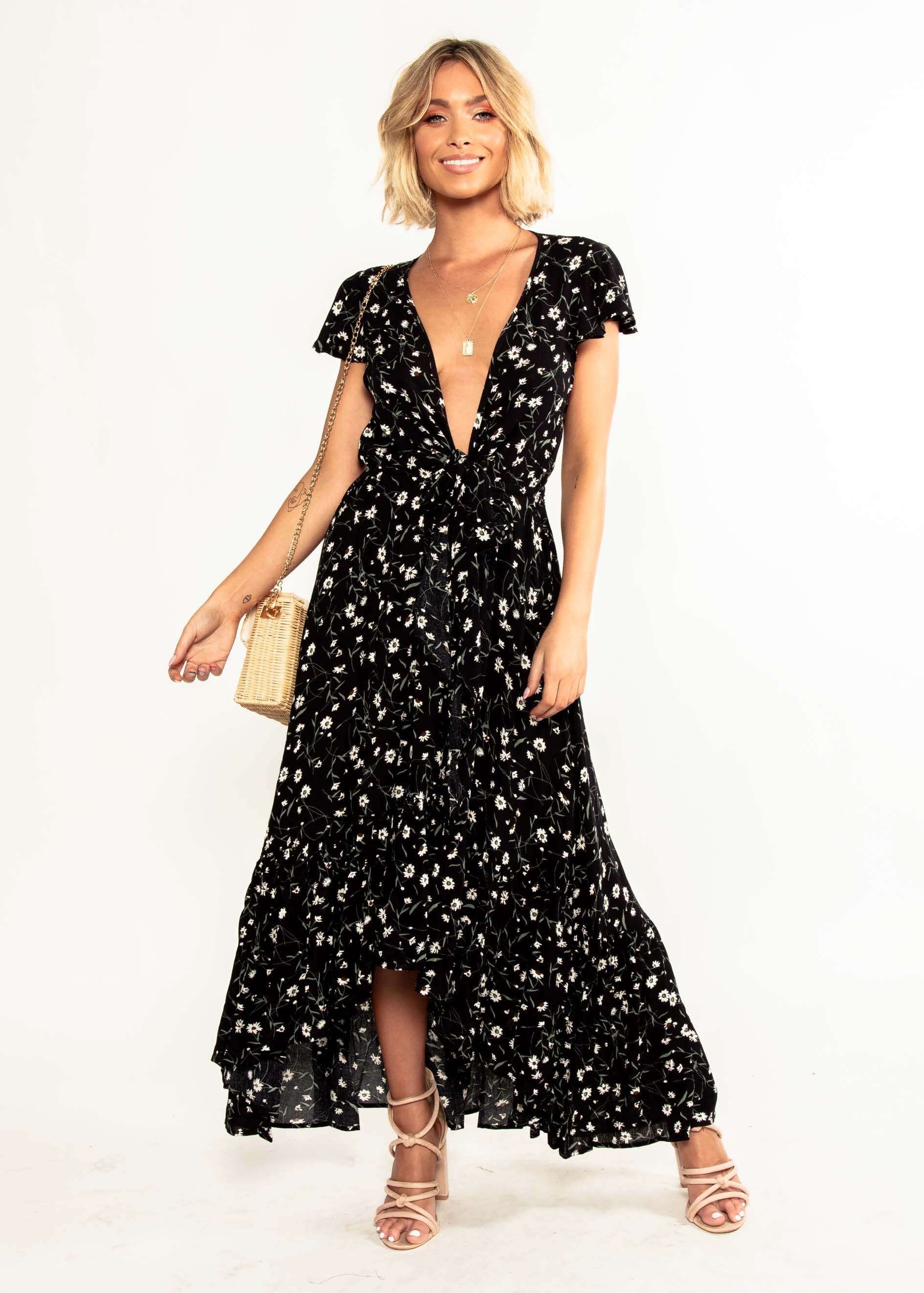 Sandra Hi-Lo Midi Dress - Black Floral