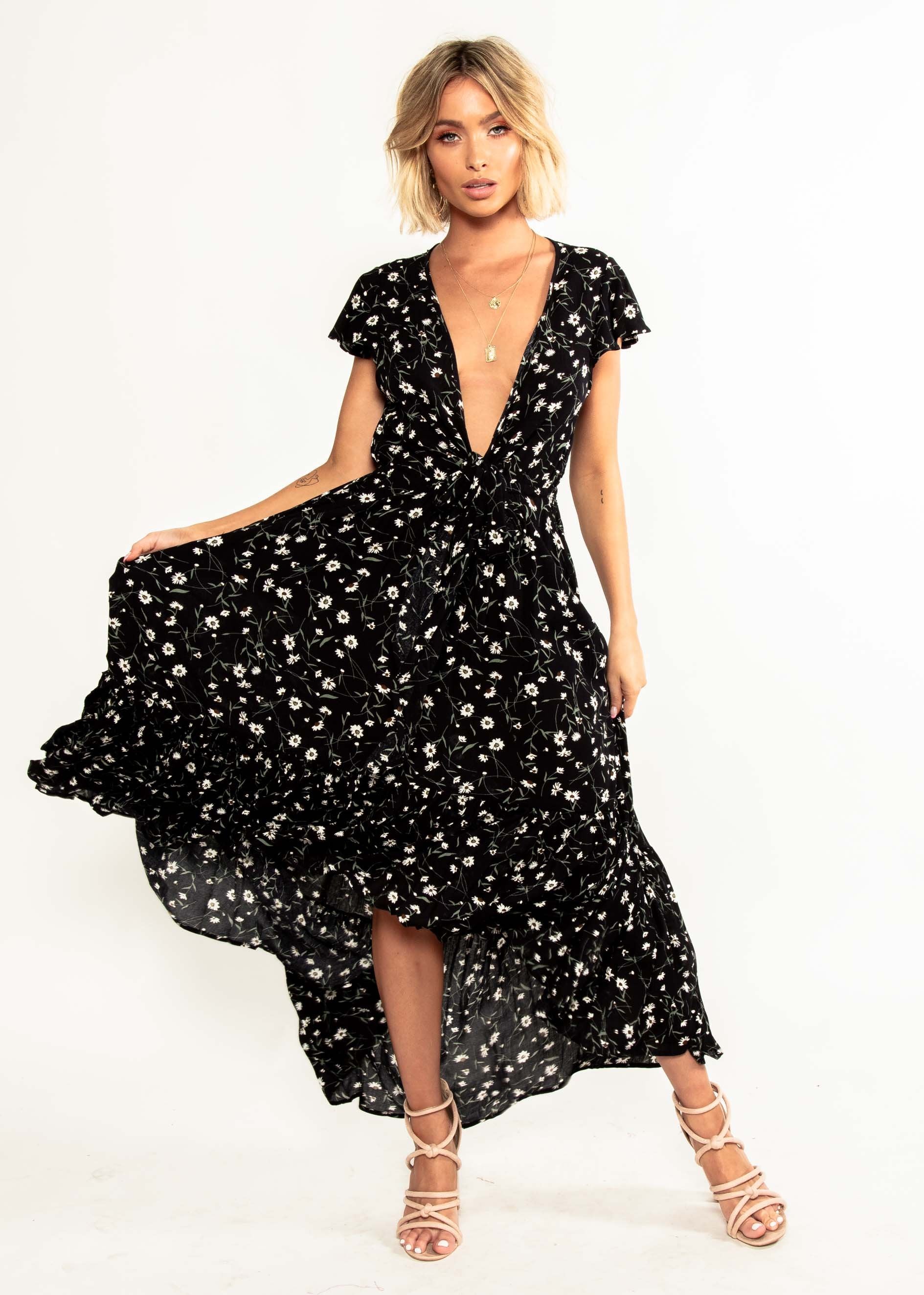 Sandra Hi-Lo Midi Dress - Black Floral