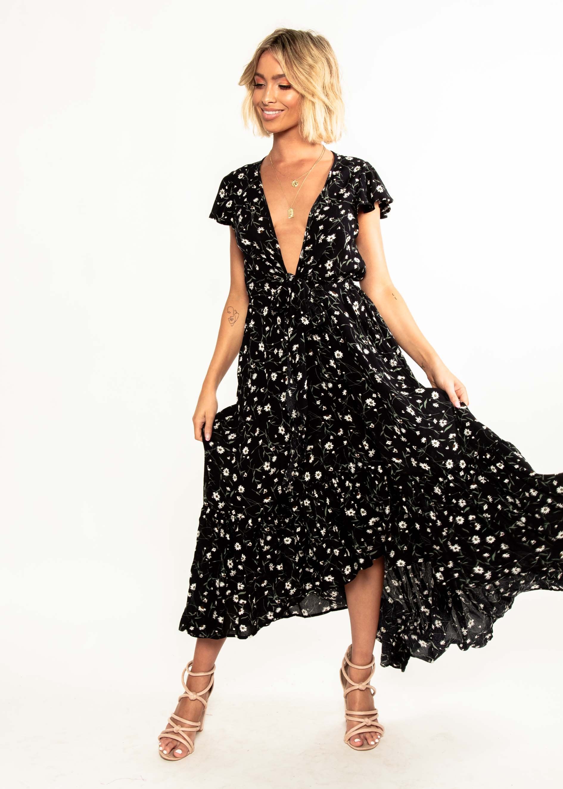 Sandra Hi-Lo Midi Dress - Black Floral