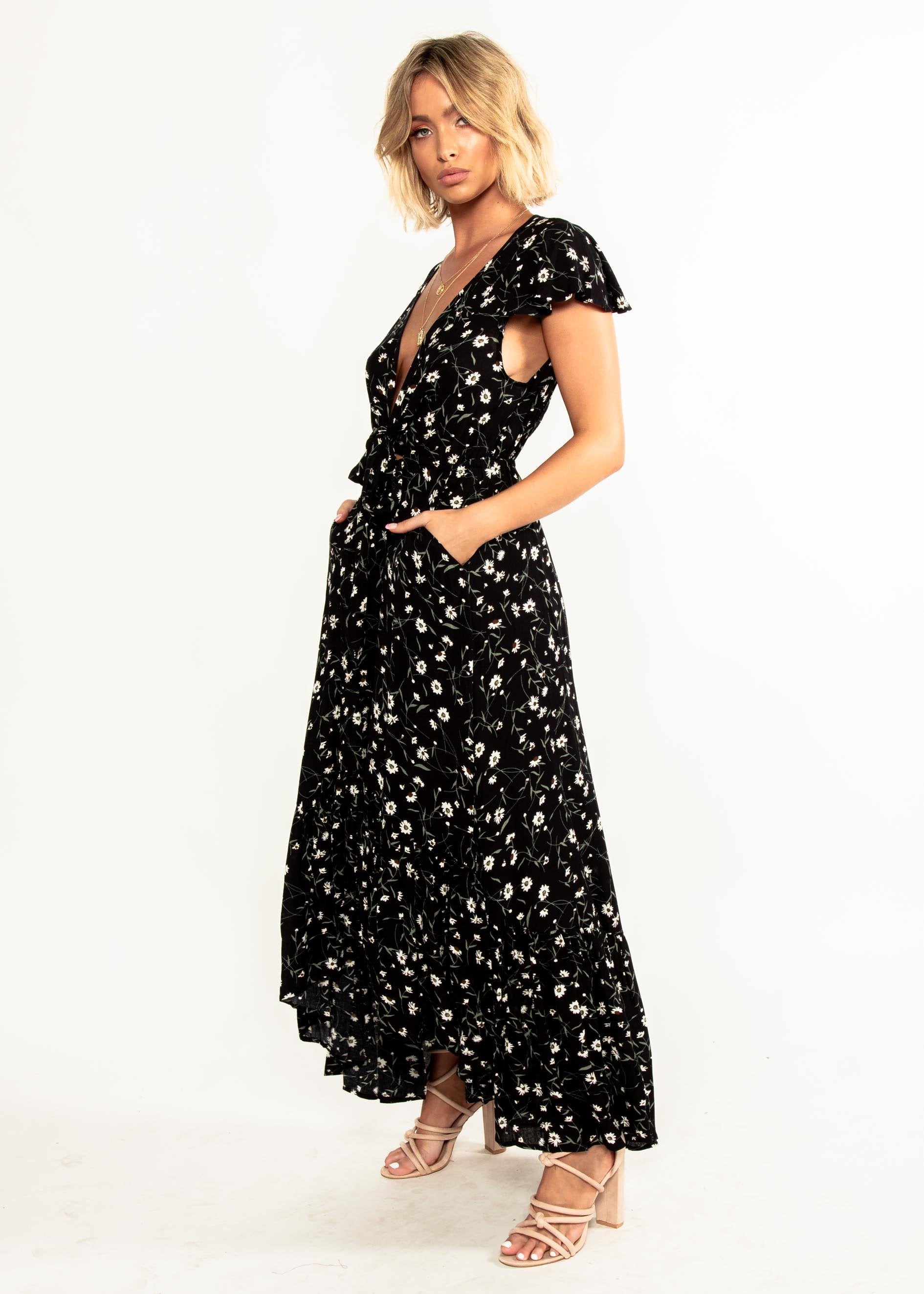 Sandra Hi-Lo Midi Dress - Black Floral