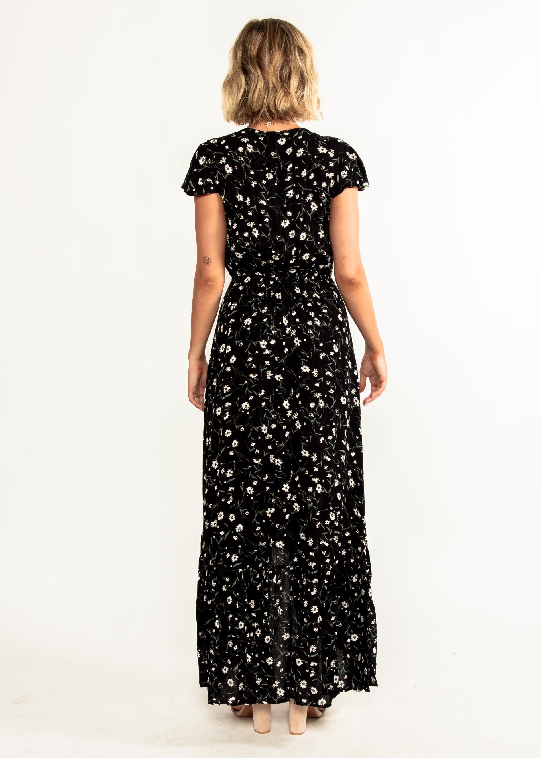 Sandra Hi-Lo Midi Dress - Black Floral