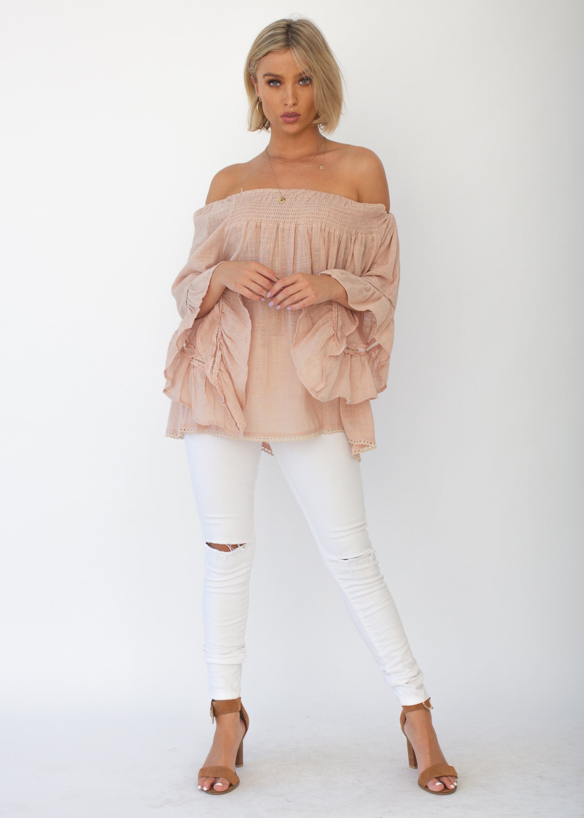 Sugar Night Off Shoulder Top - Sheer Blush