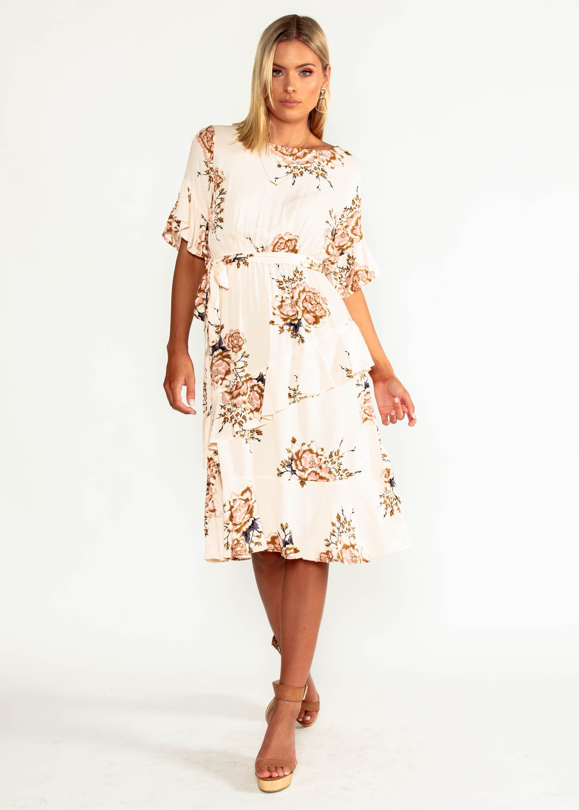 Sweet Lady Midi Dress w/ Tie - Posie
