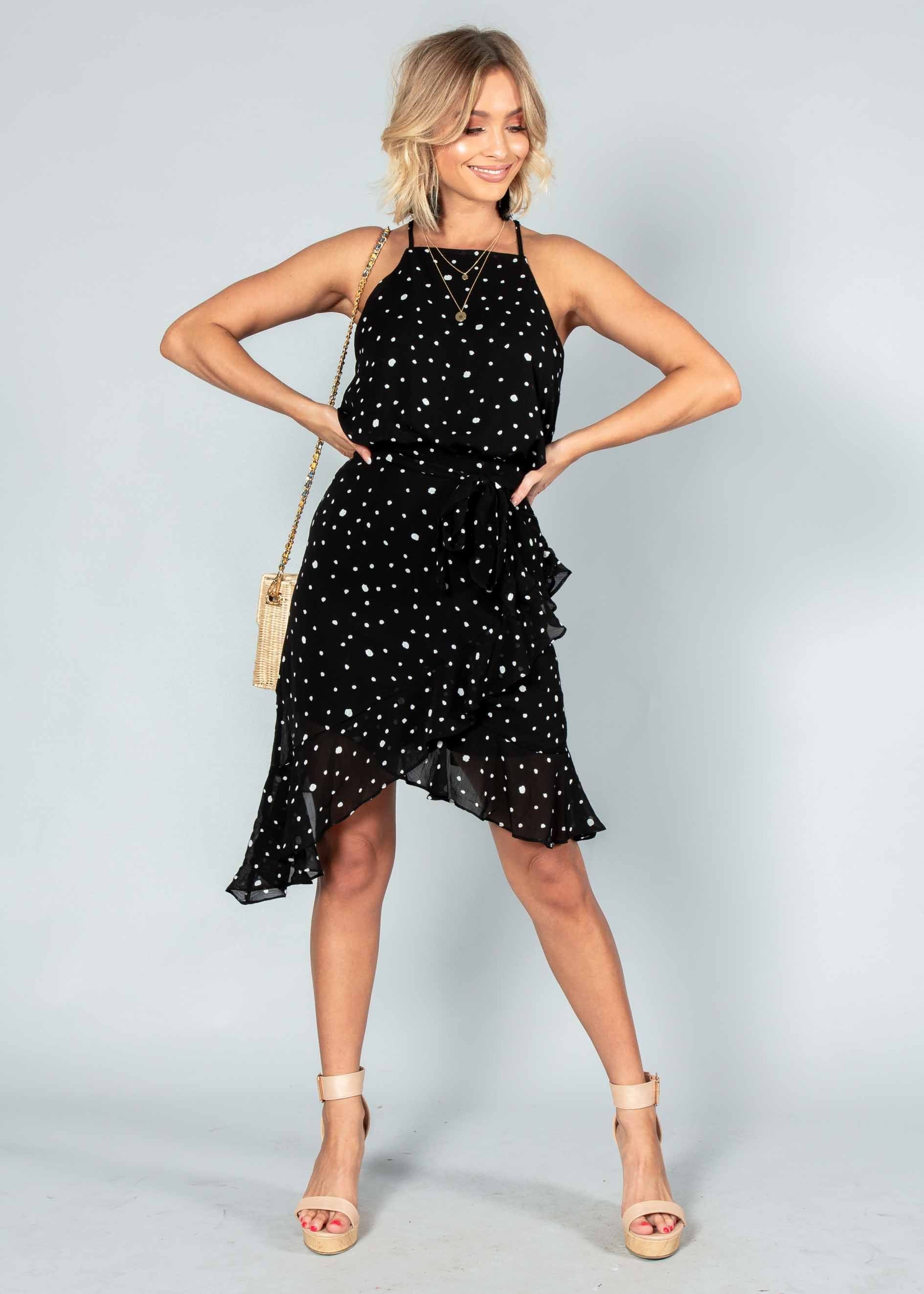 Thalia Dress w/ Tie - Black Spot