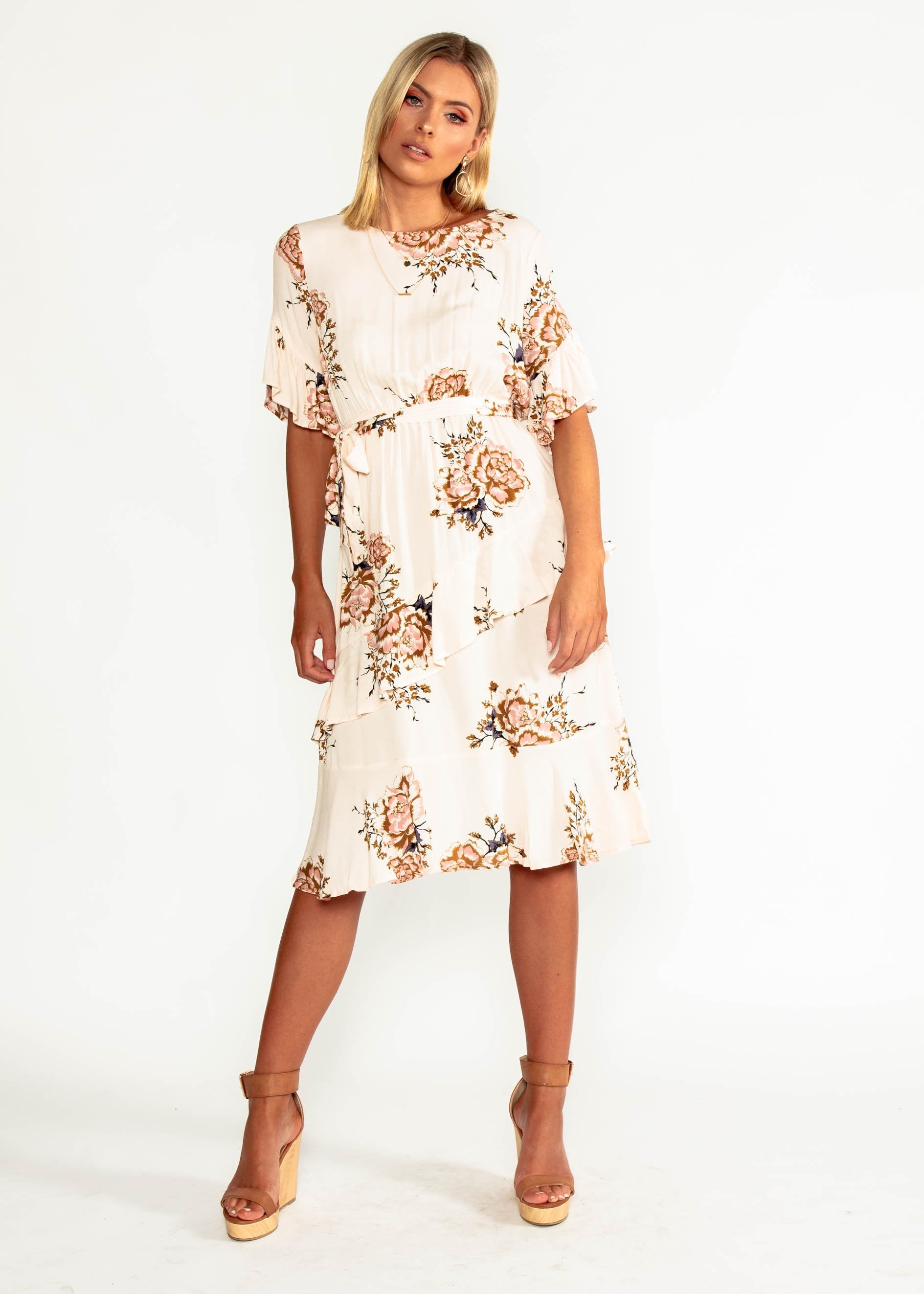 Sweet Lady Midi Dress w/ Tie - Posie