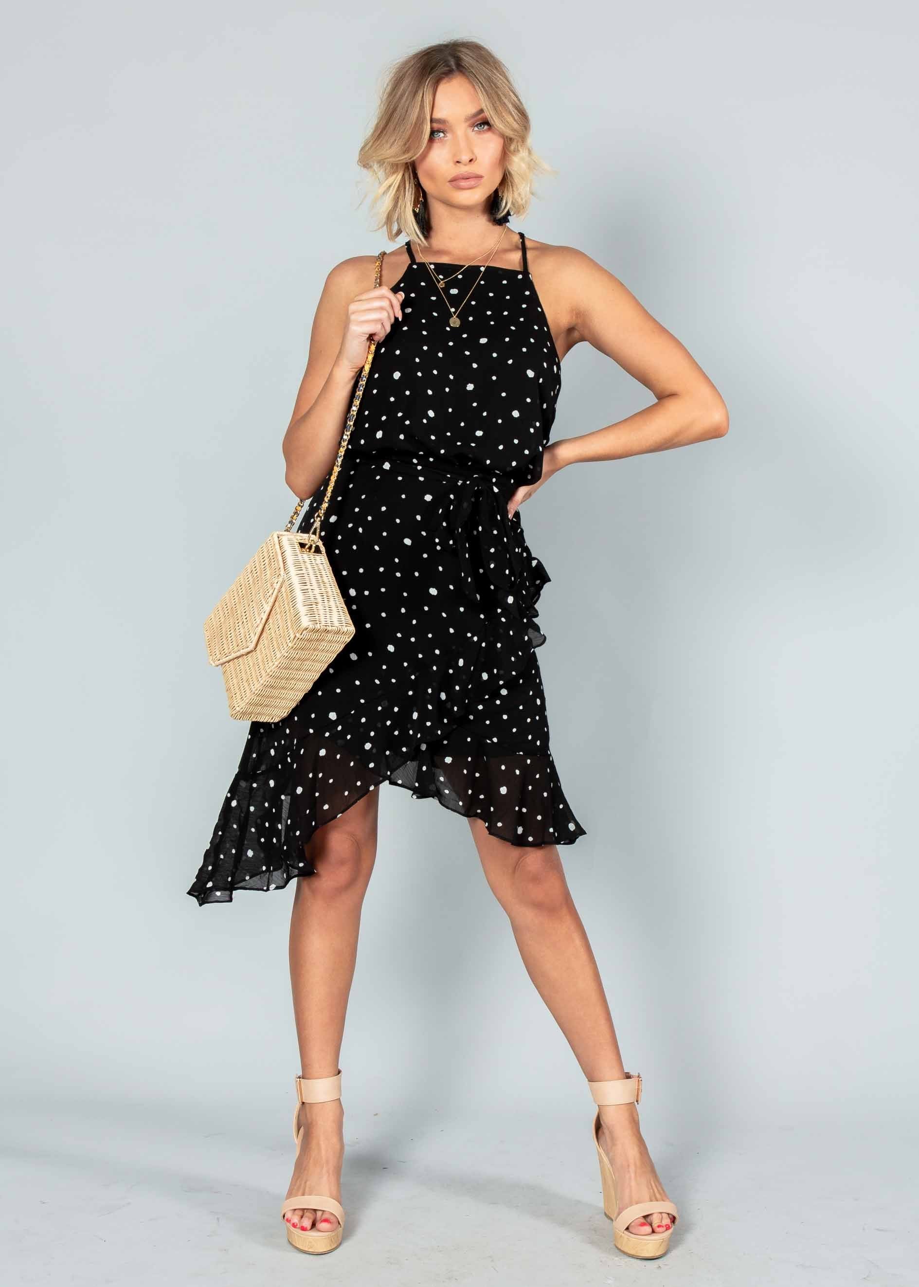 Thalia Dress w/ Tie - Black Spot