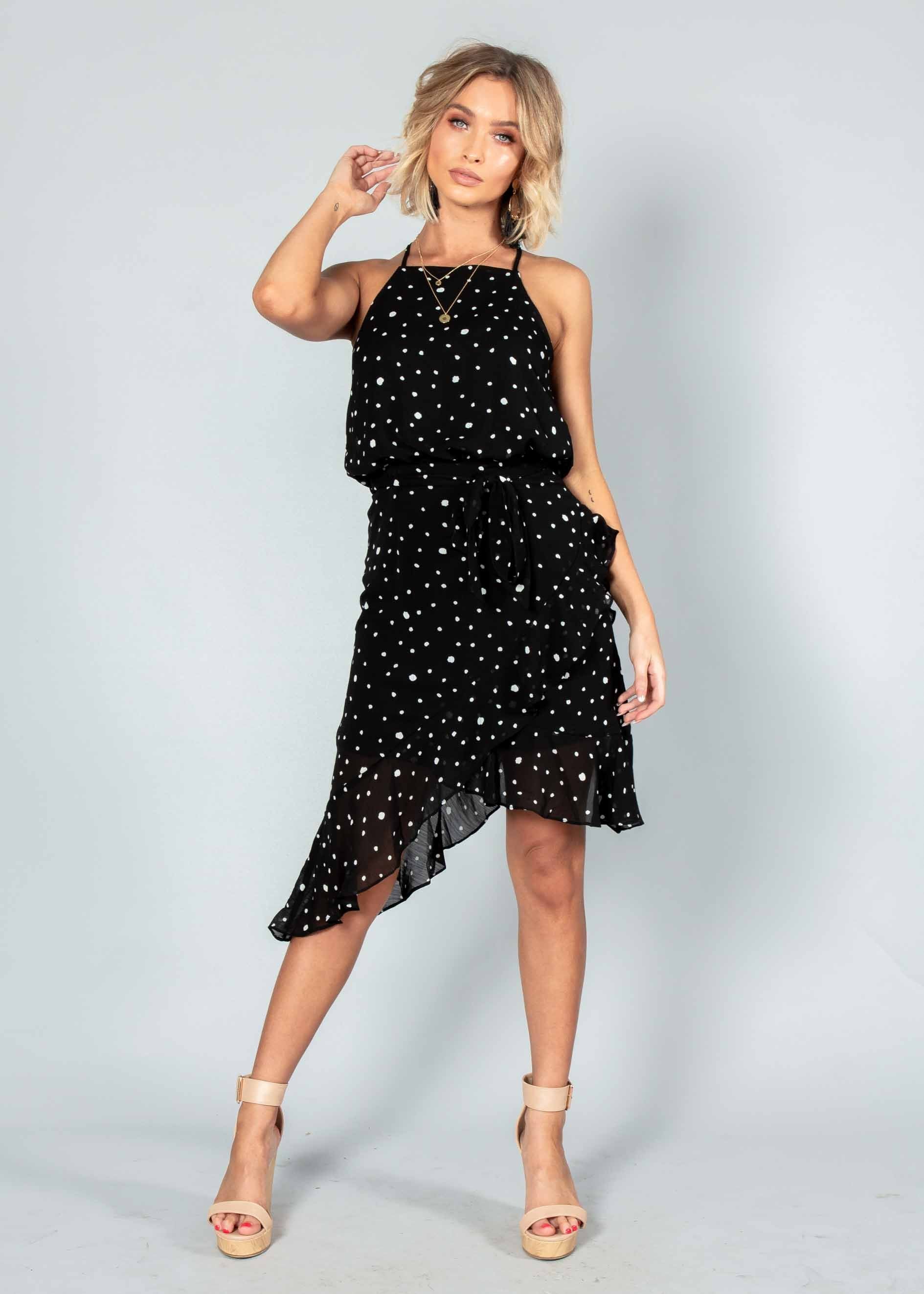 Thalia Dress w/ Tie - Black Spot