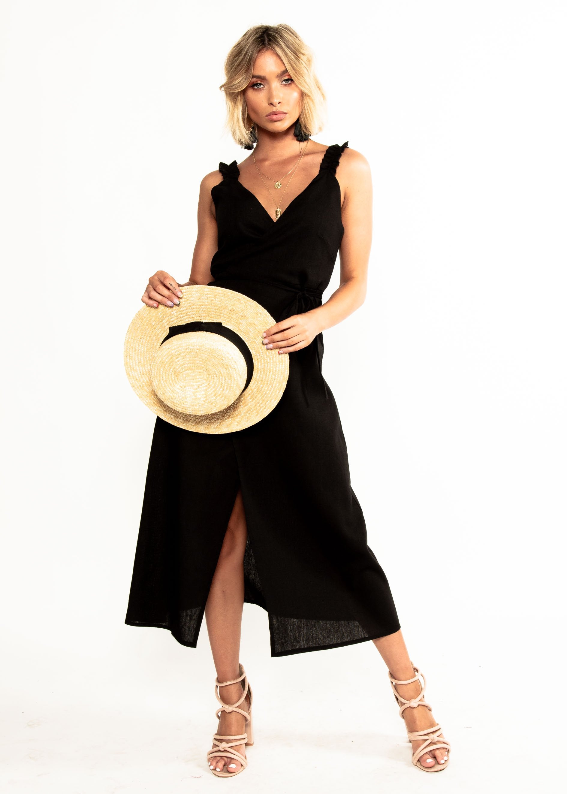 Wicked Games Wrap Midi Dress - Black