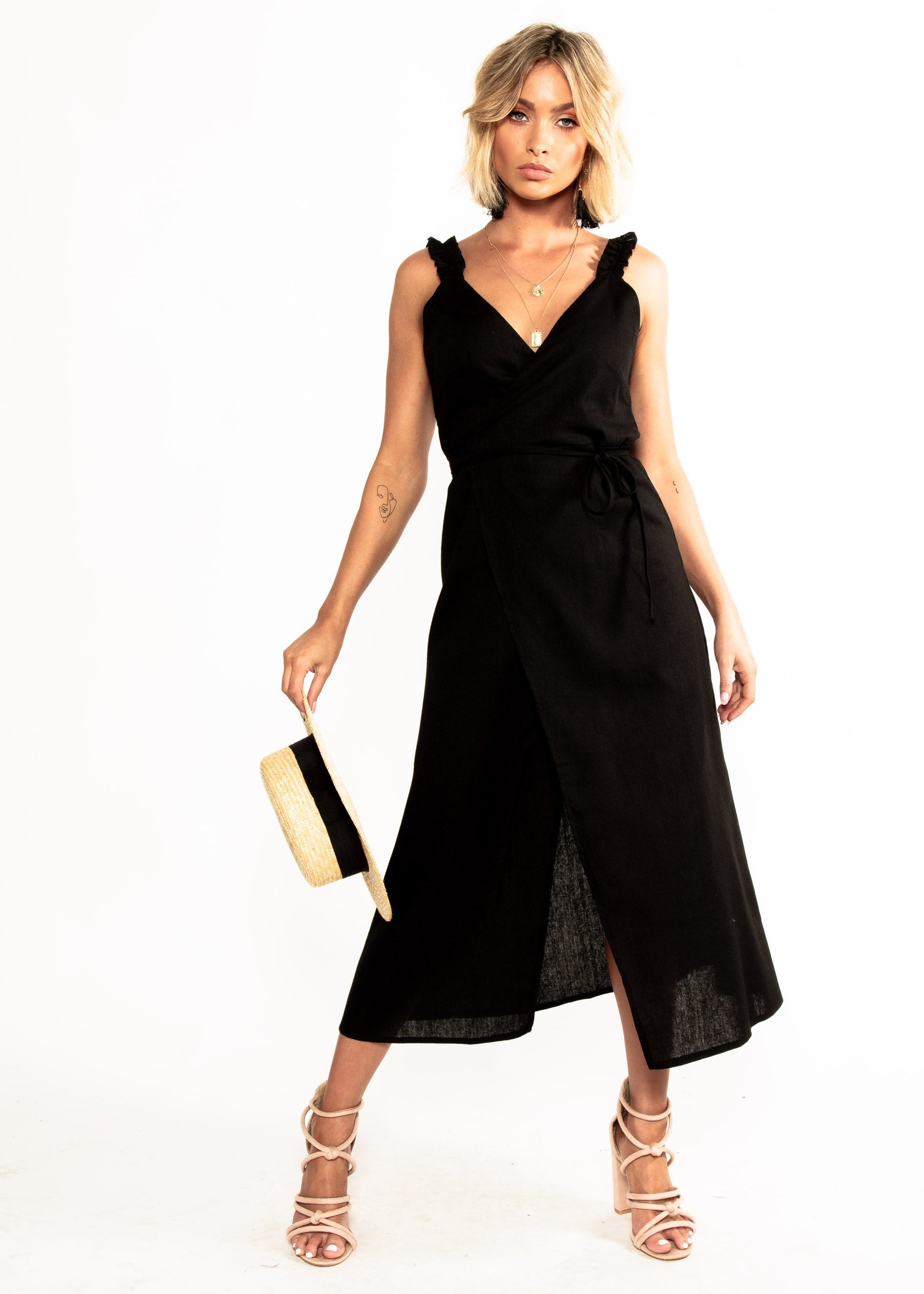 Wicked Games Wrap Midi Dress - Black