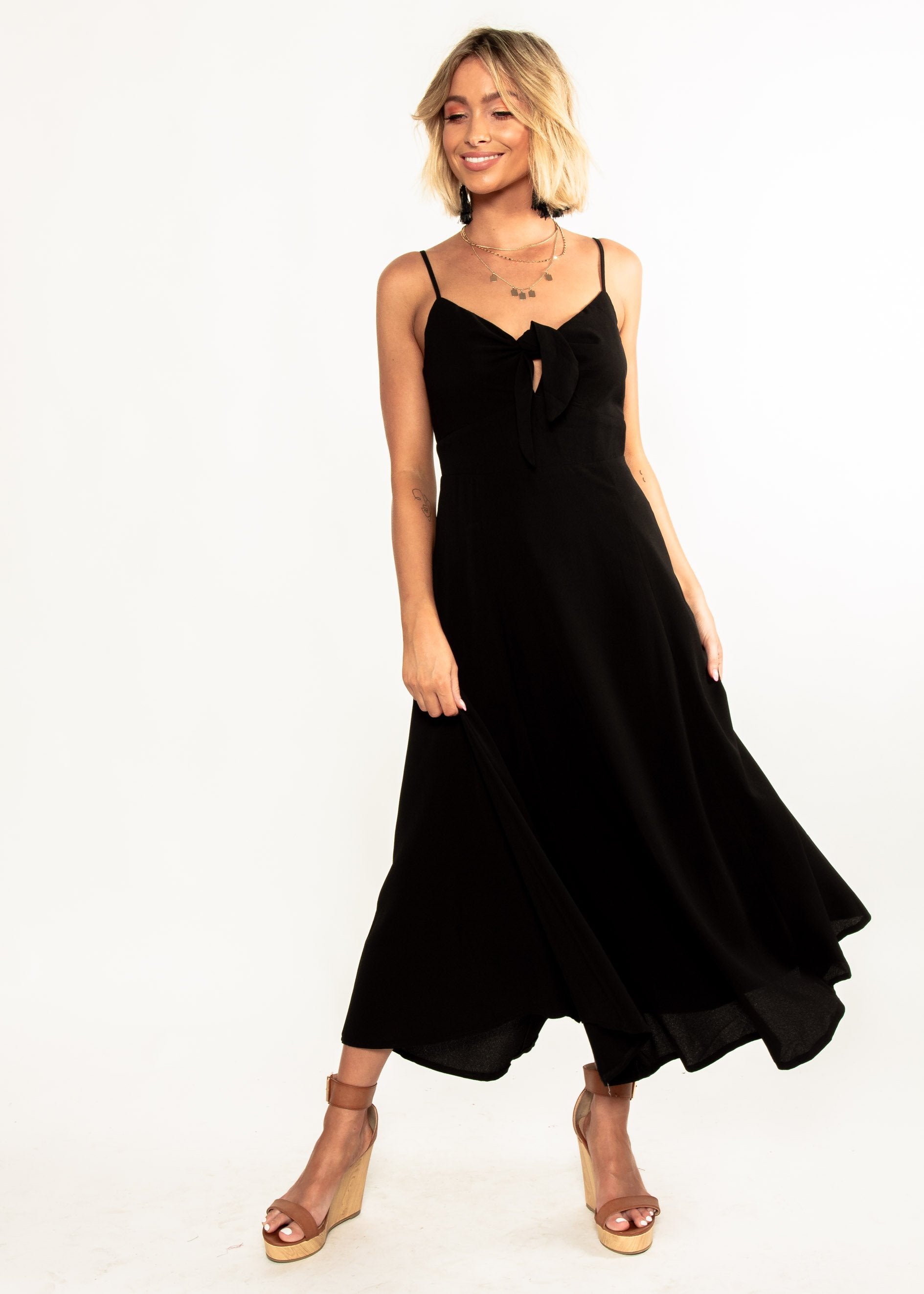 Odette Tie Midi dress - Black