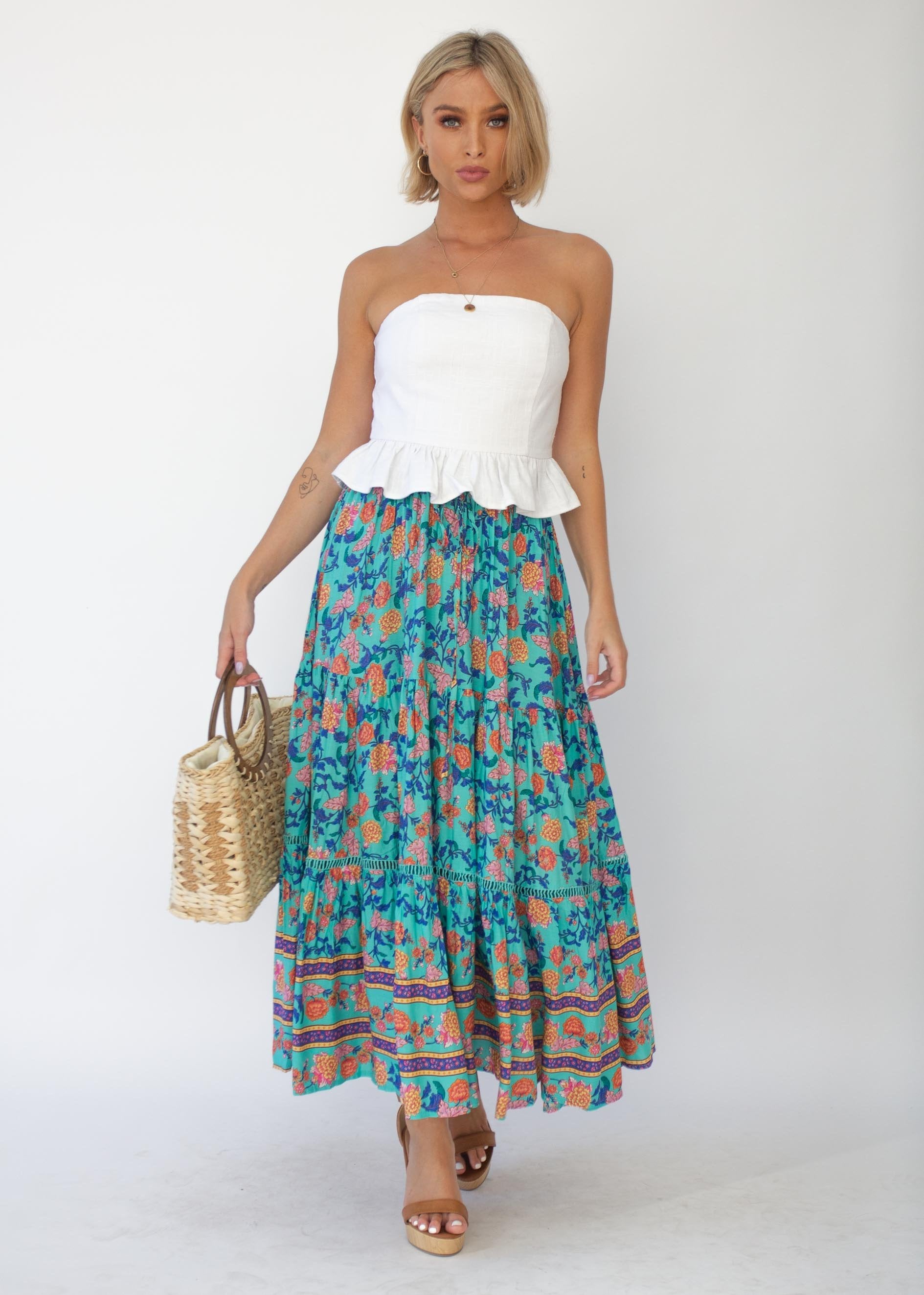 Josie Midi Skirt - Teal Garden