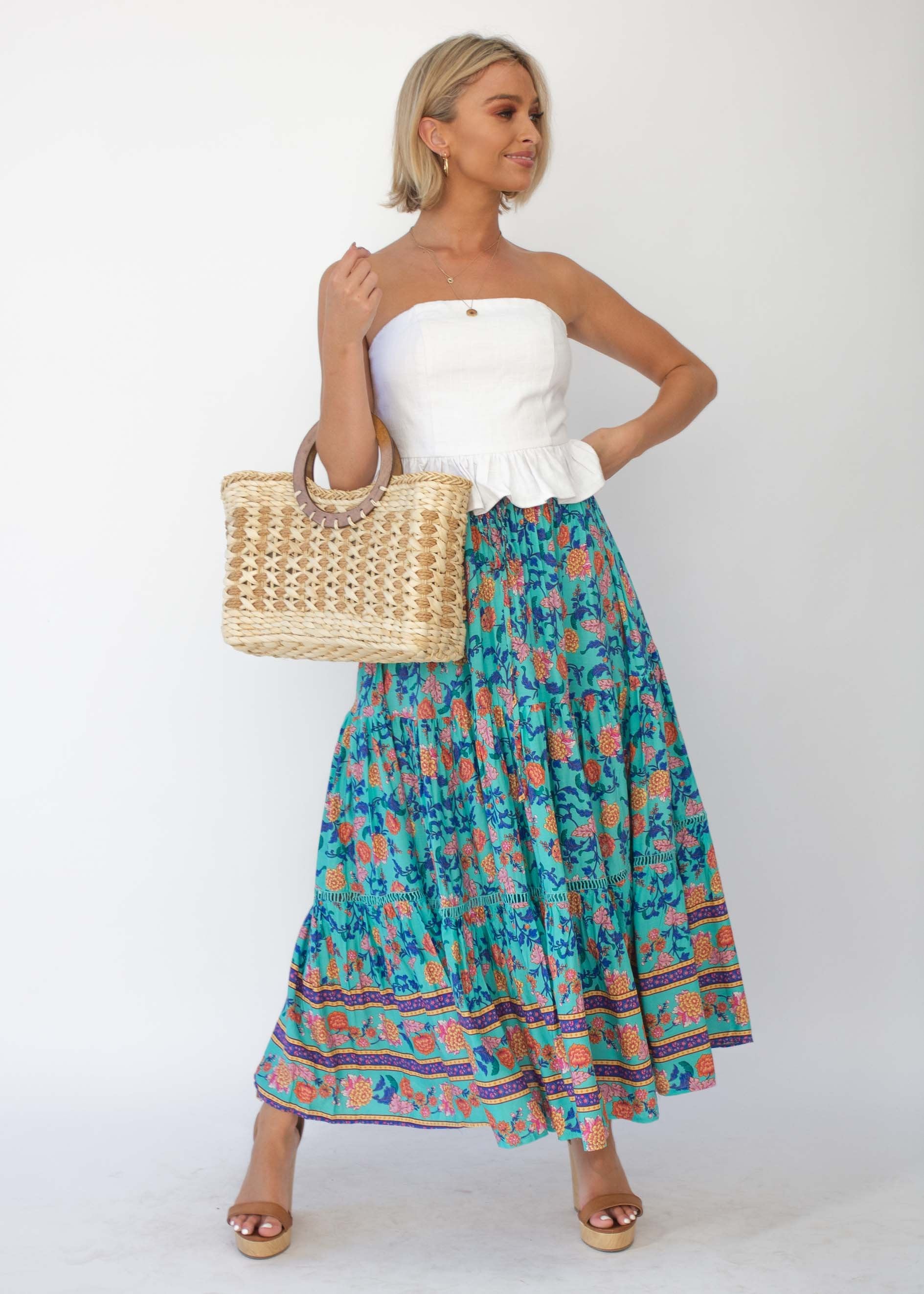 Josie Midi Skirt - Teal Garden