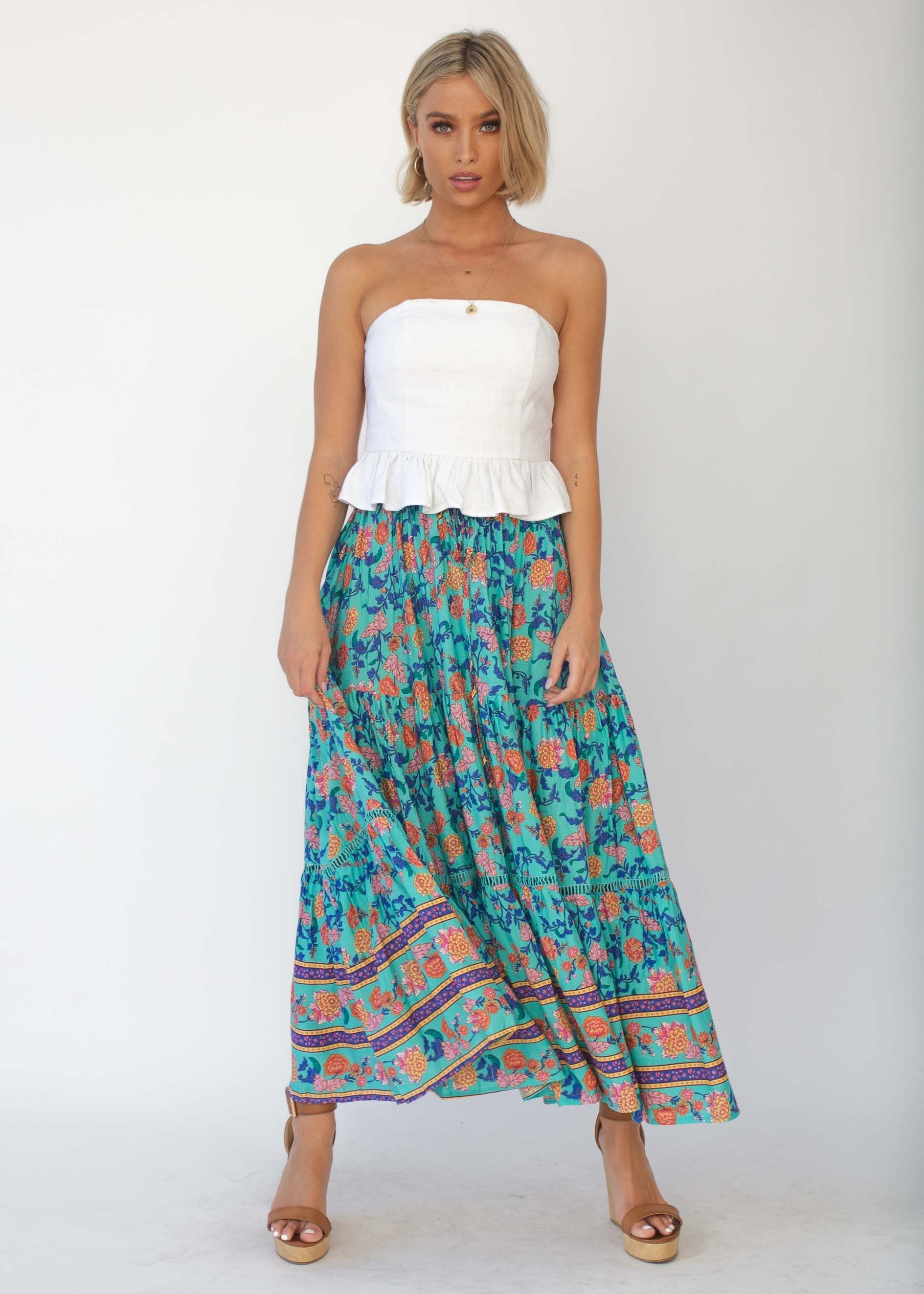 Josie Midi Skirt - Teal Garden