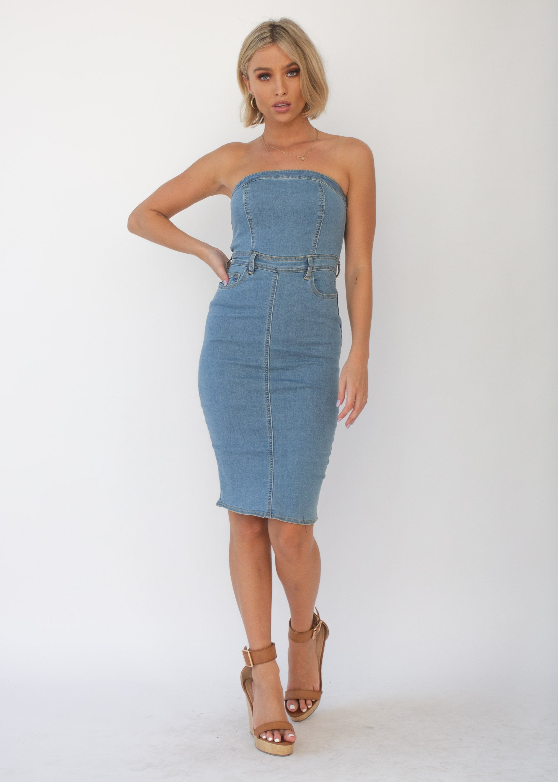 Rhodes Strapless Dress - Light Denim