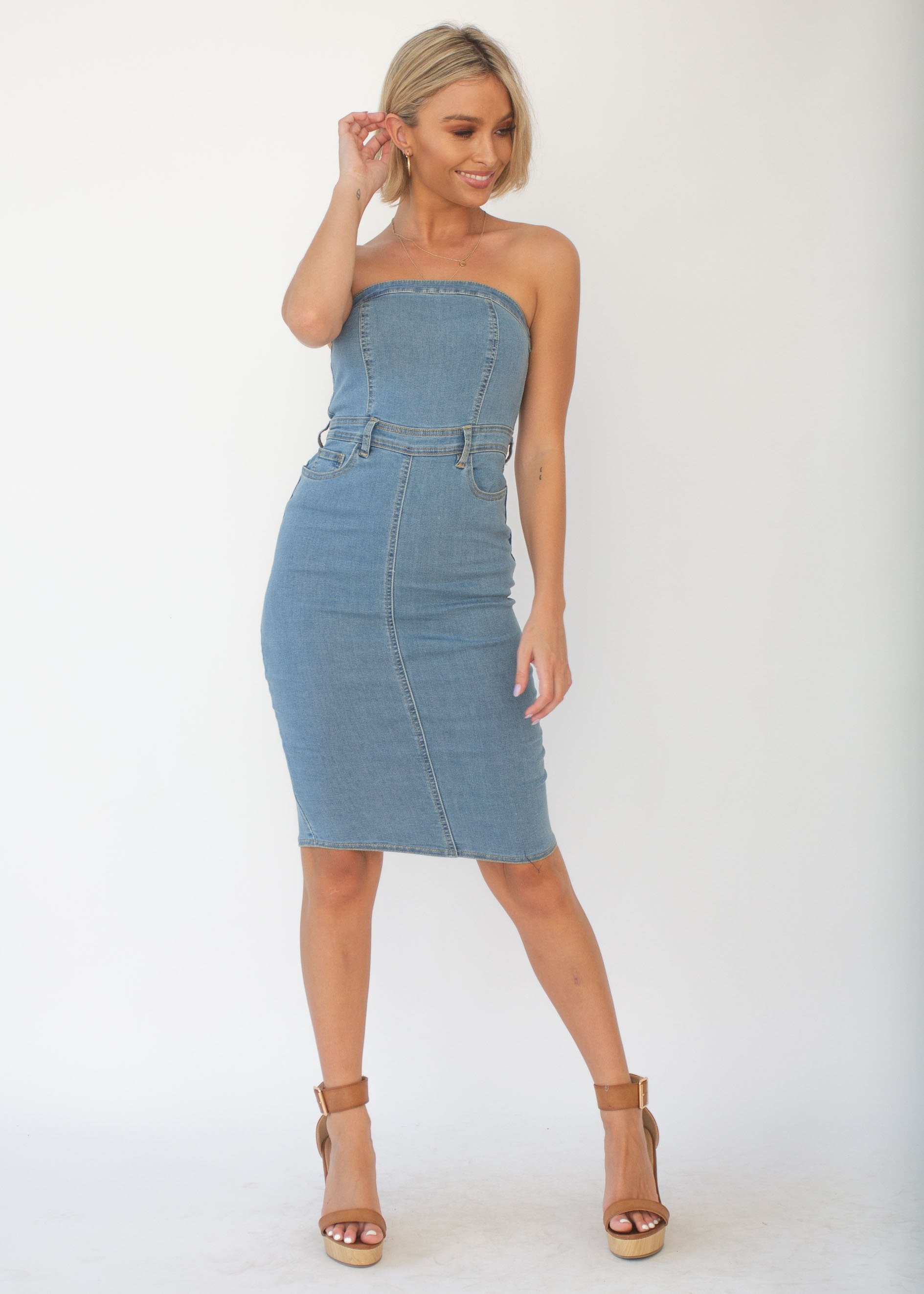 Rhodes Strapless Dress - Light Denim