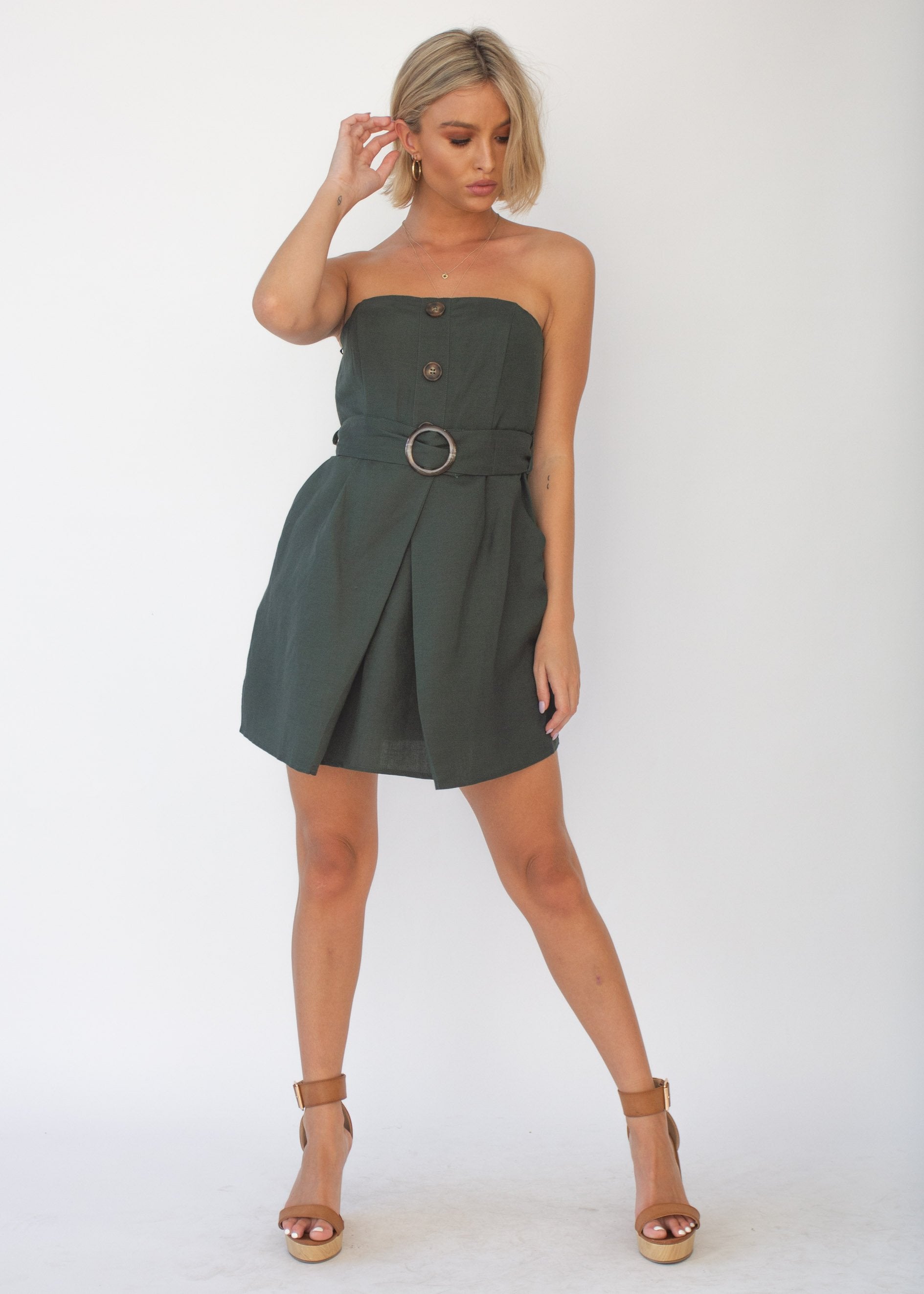Hold Me Close Strapless Dress - Forest Green