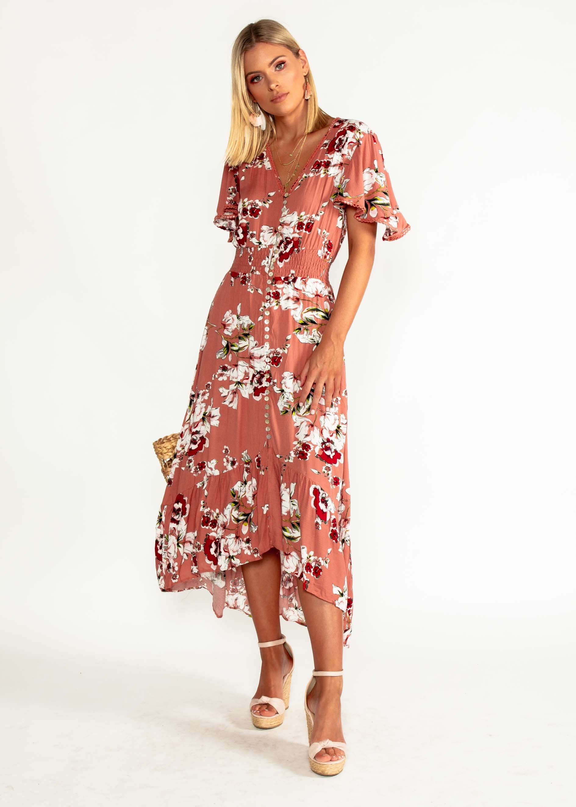 Leaving California Midi Dress - Rose Floral
