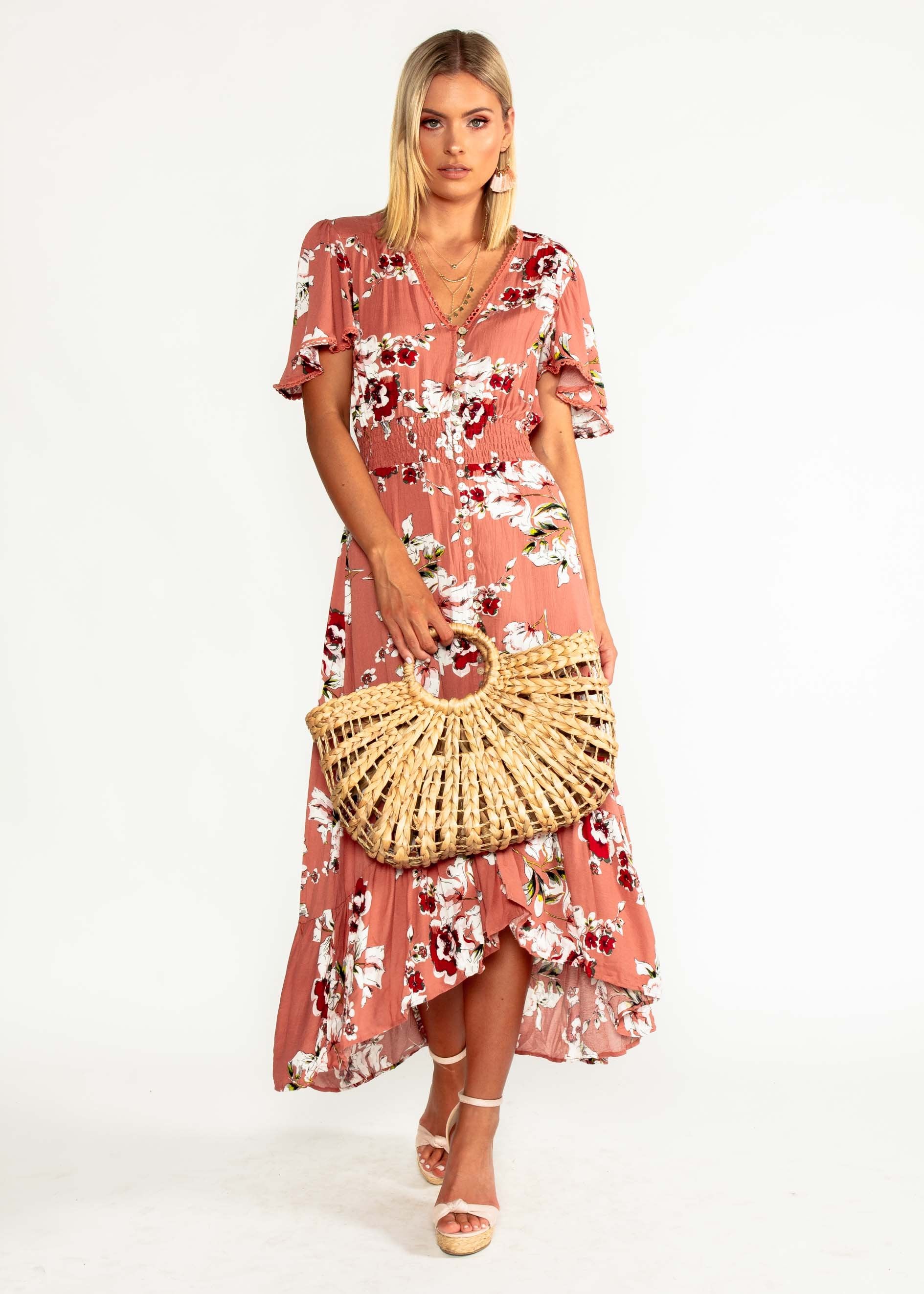 Leaving California Midi Dress - Rose Floral