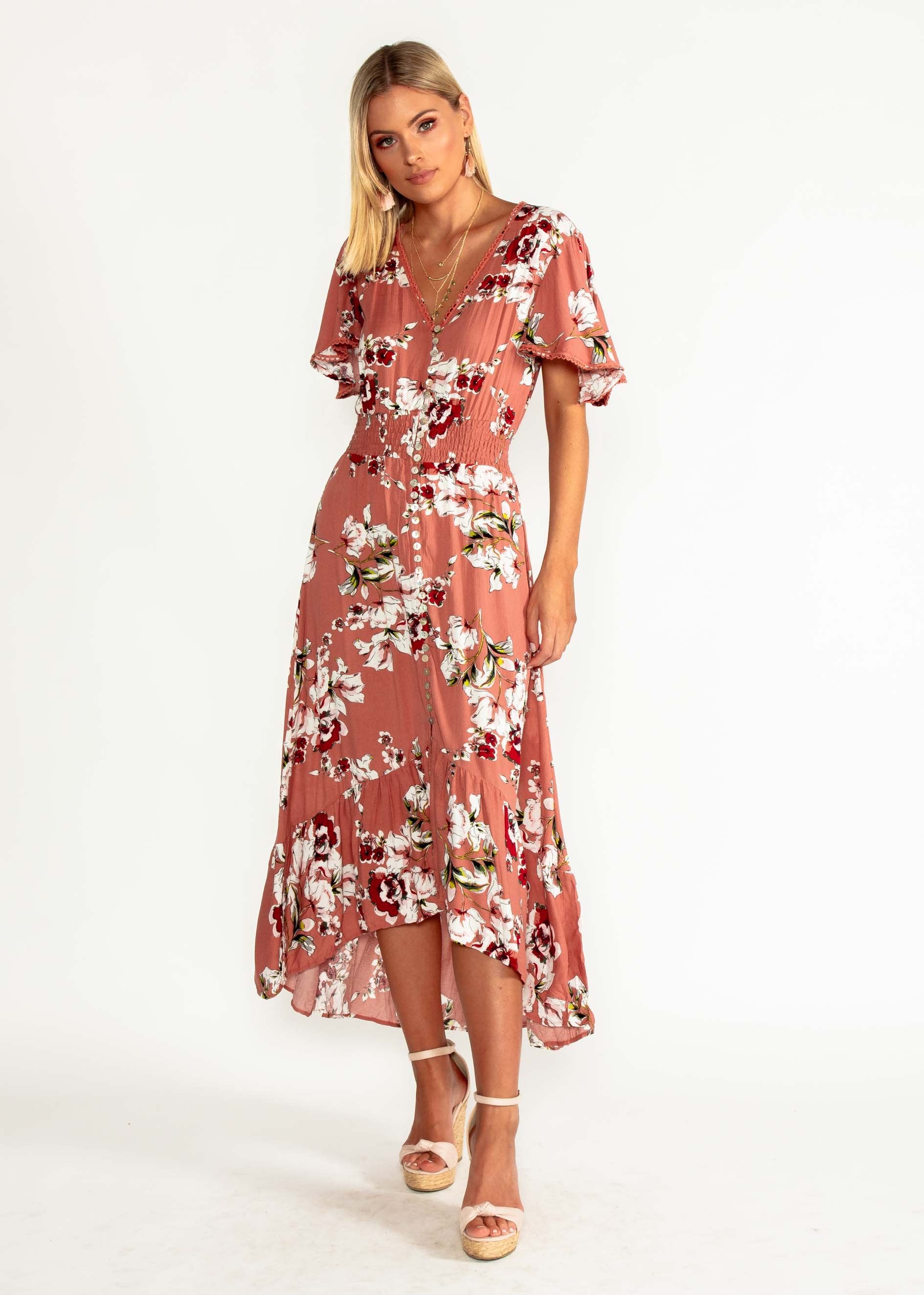 Leaving California Midi Dress - Rose Floral