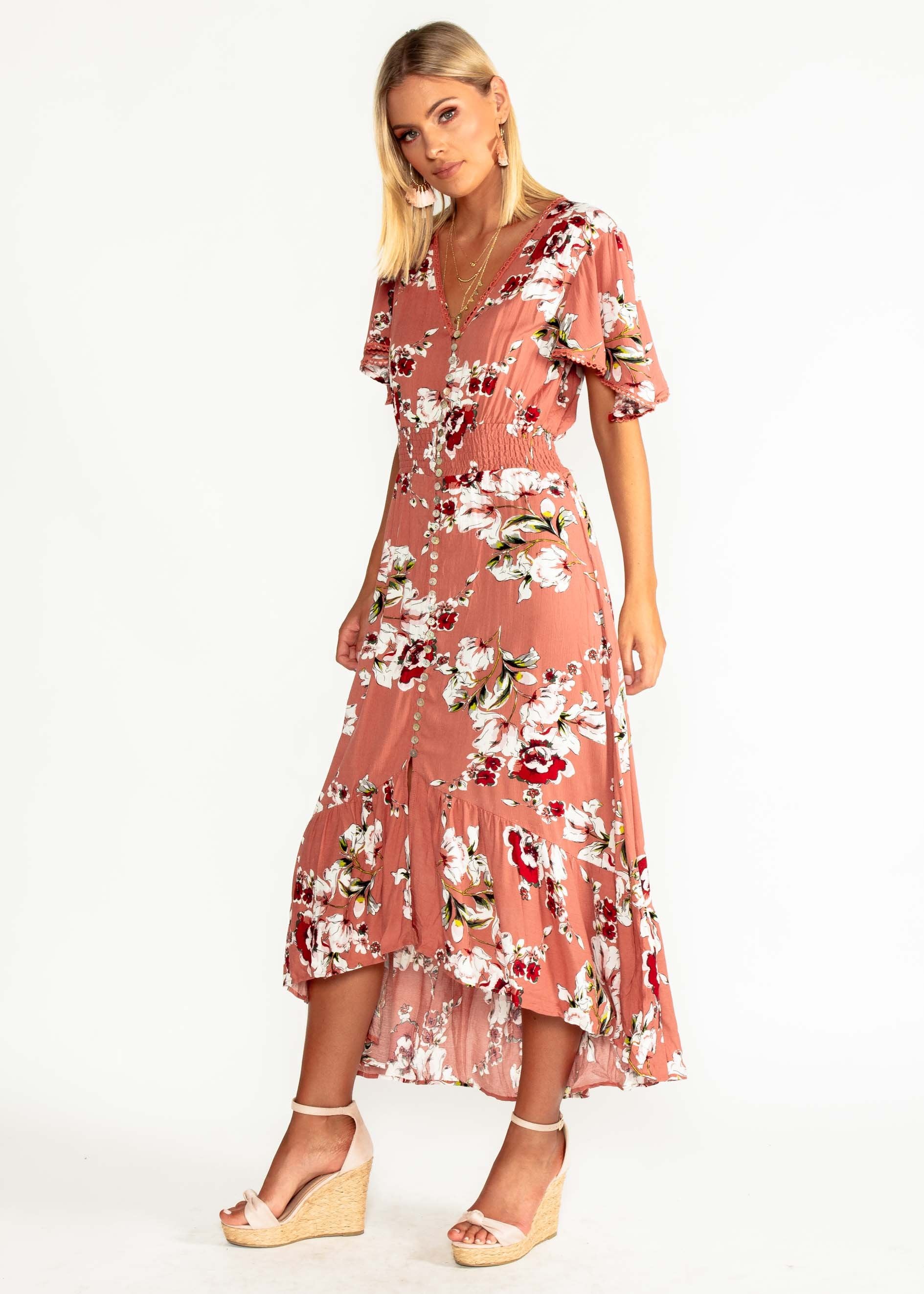Leaving California Midi Dress - Rose Floral