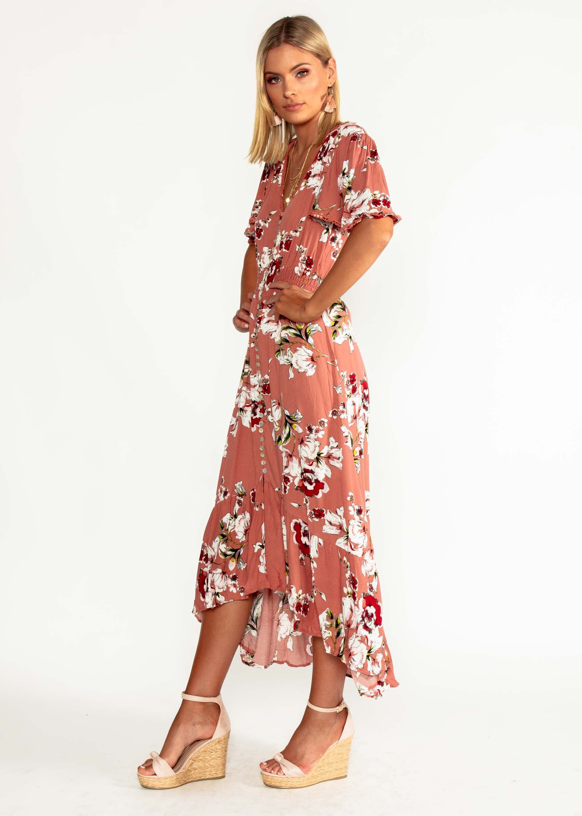 Leaving California Midi Dress - Rose Floral