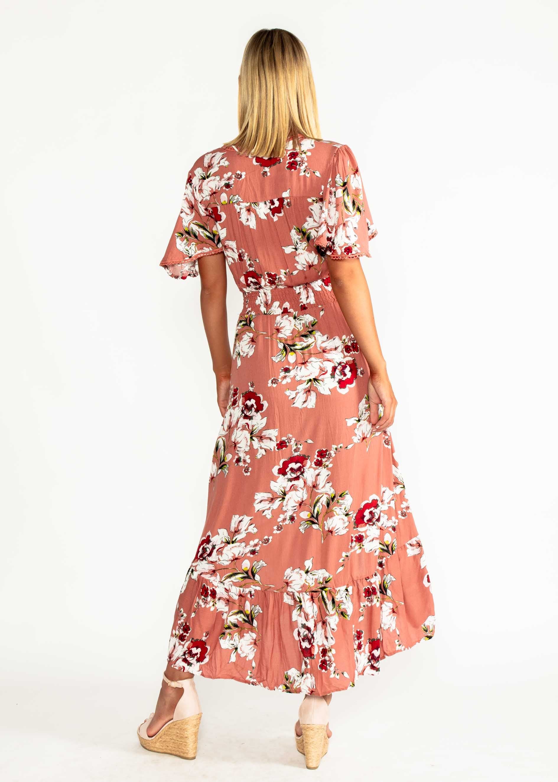 Leaving California Midi Dress - Rose Floral
