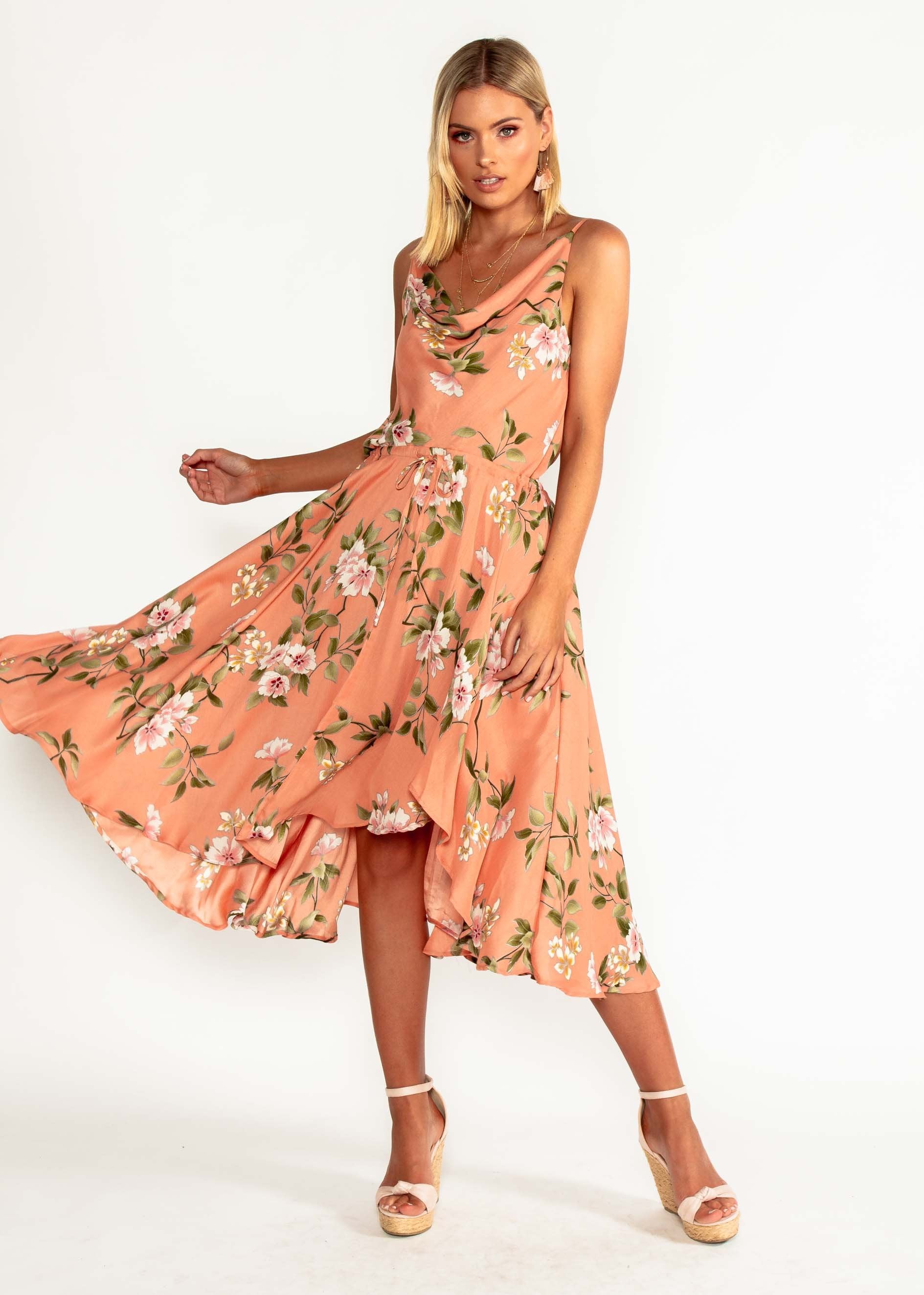 In A Million Midi Dress - Peach Floral
