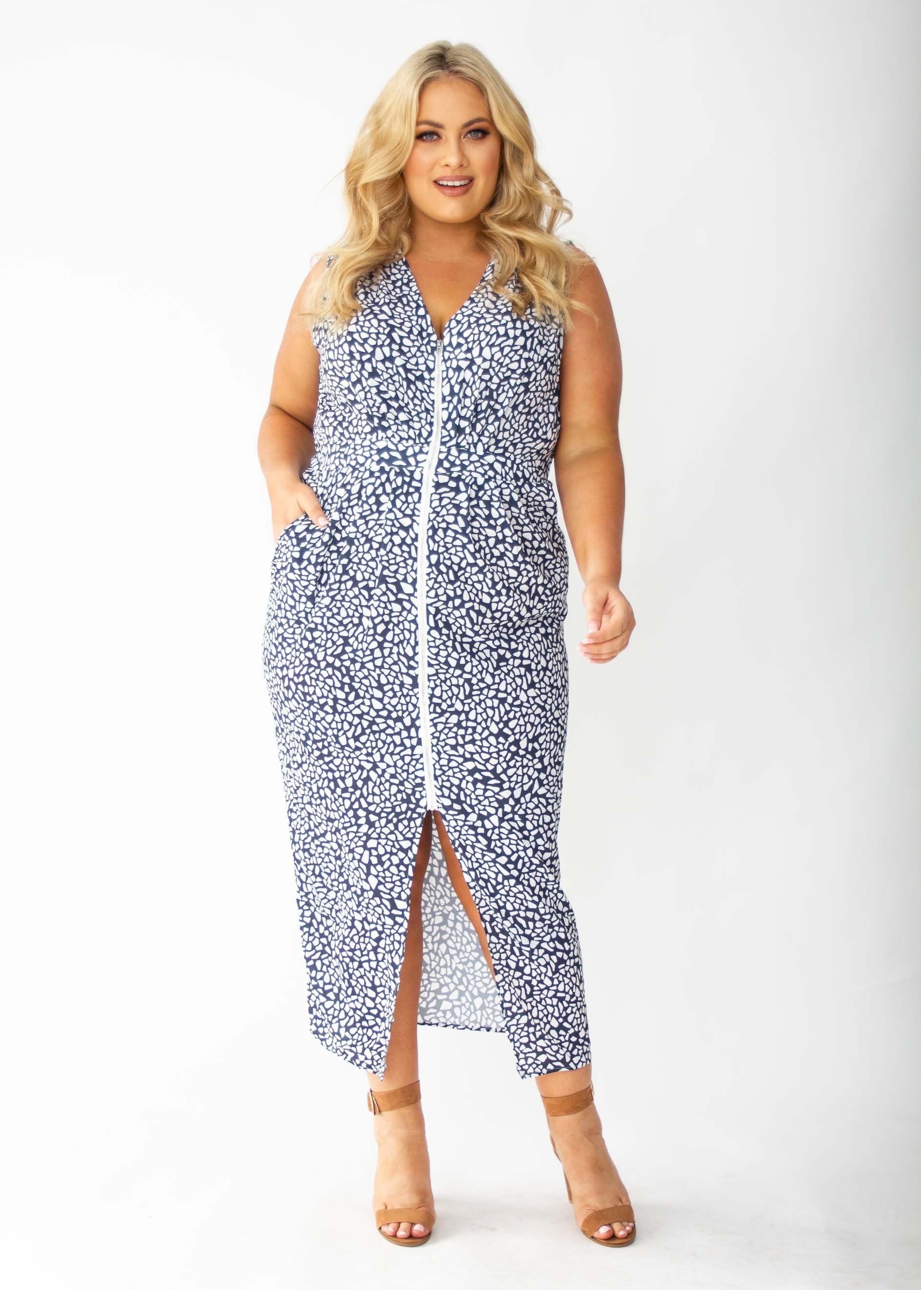 Catalina Zip Maxi Dress - Charcoal Stone