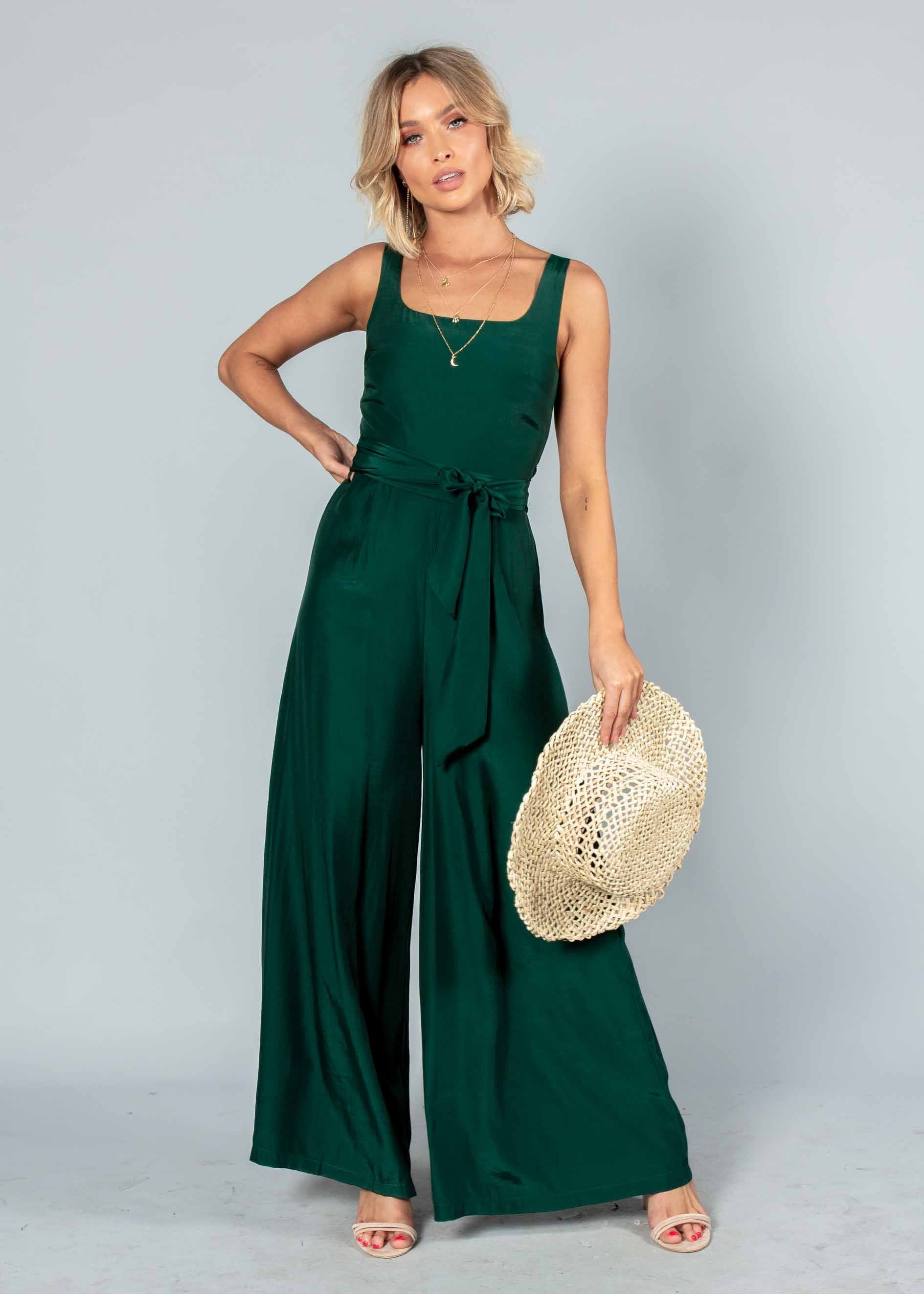Lexa Pantsuit w/ Tie - Emerald