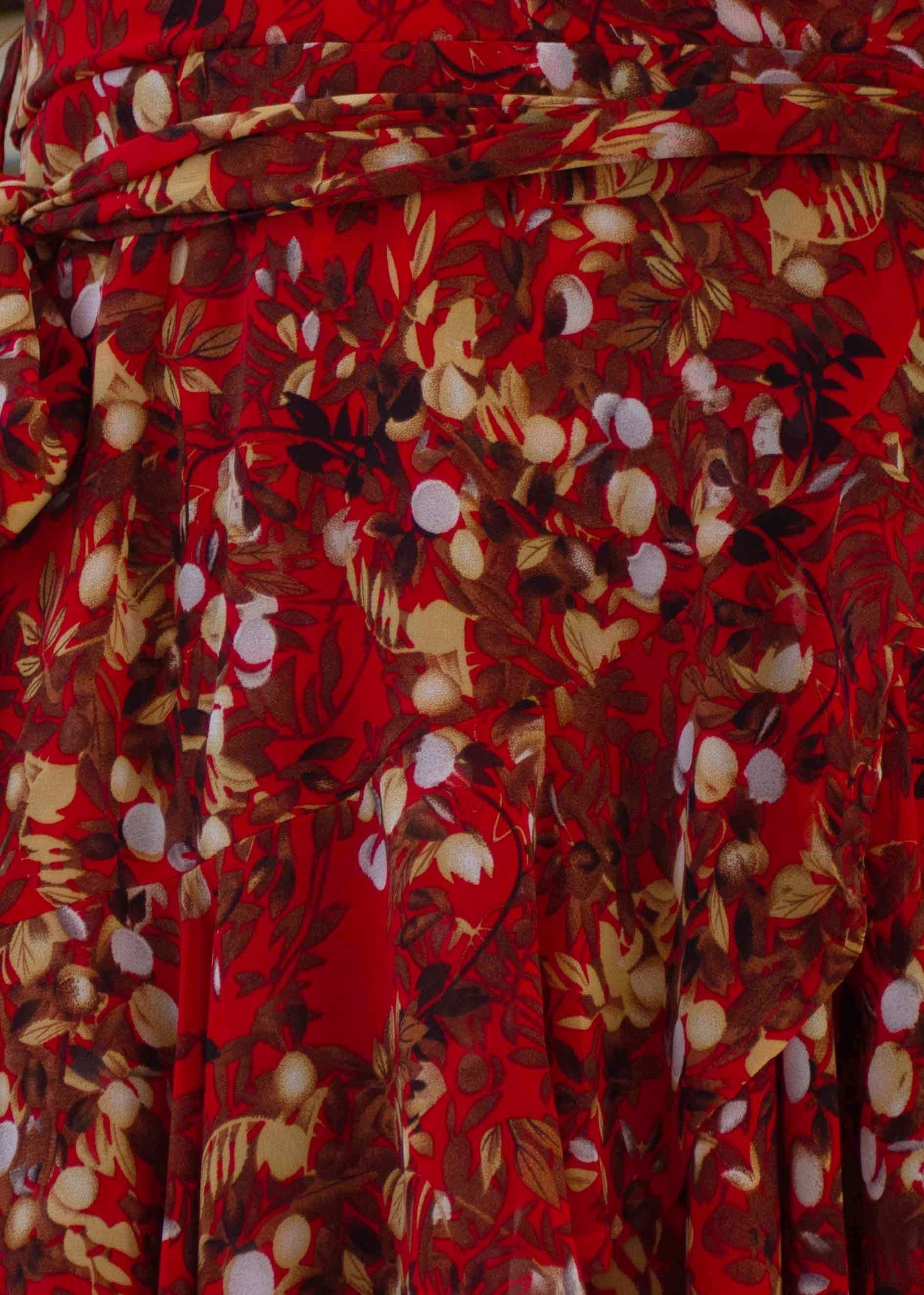 Line Of Sight Dress w/ Tie - Red Floral
