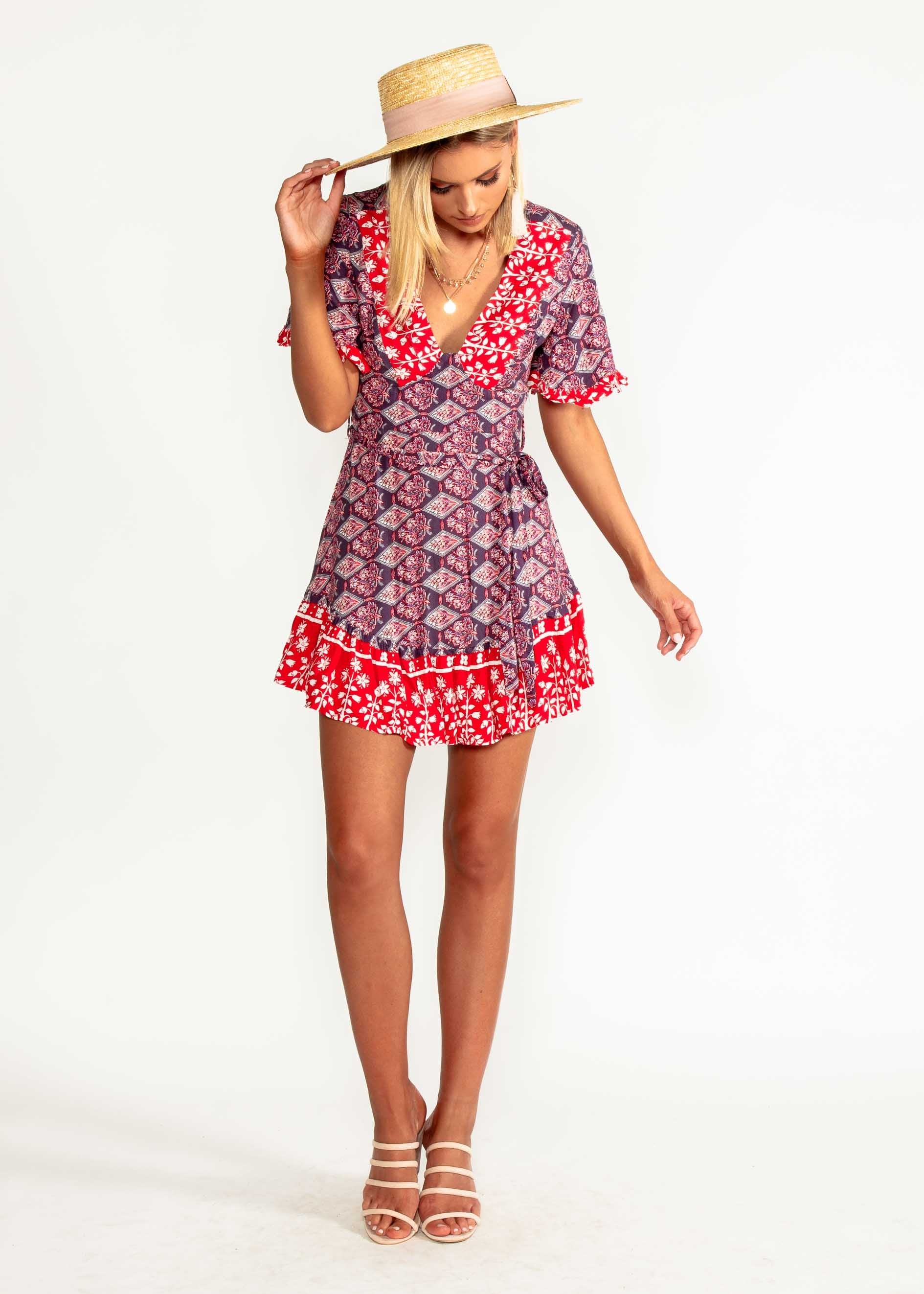 Seraphina Dress w/ Tie - Purple Paisley