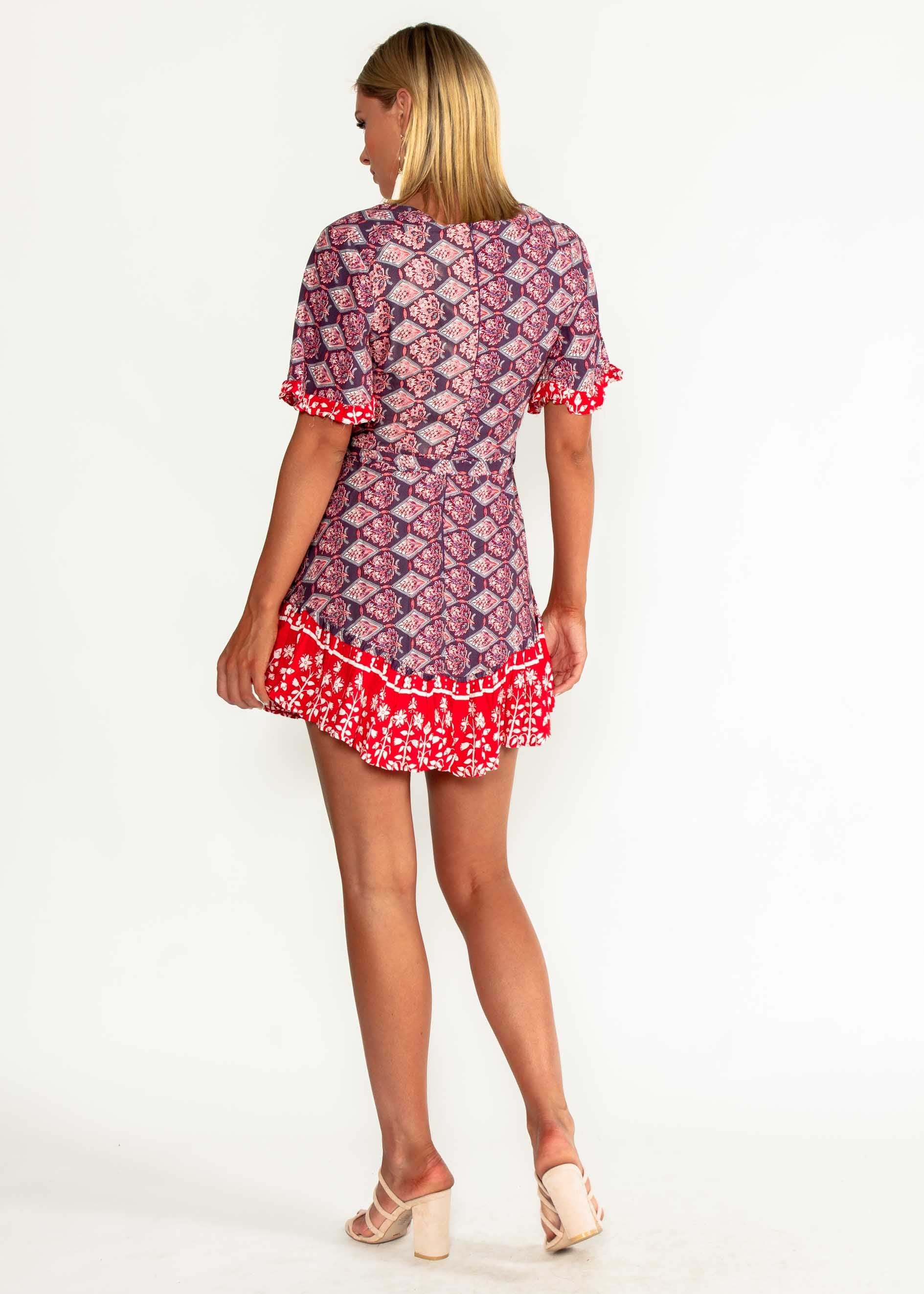 Seraphina Dress w/ Tie - Purple Paisley