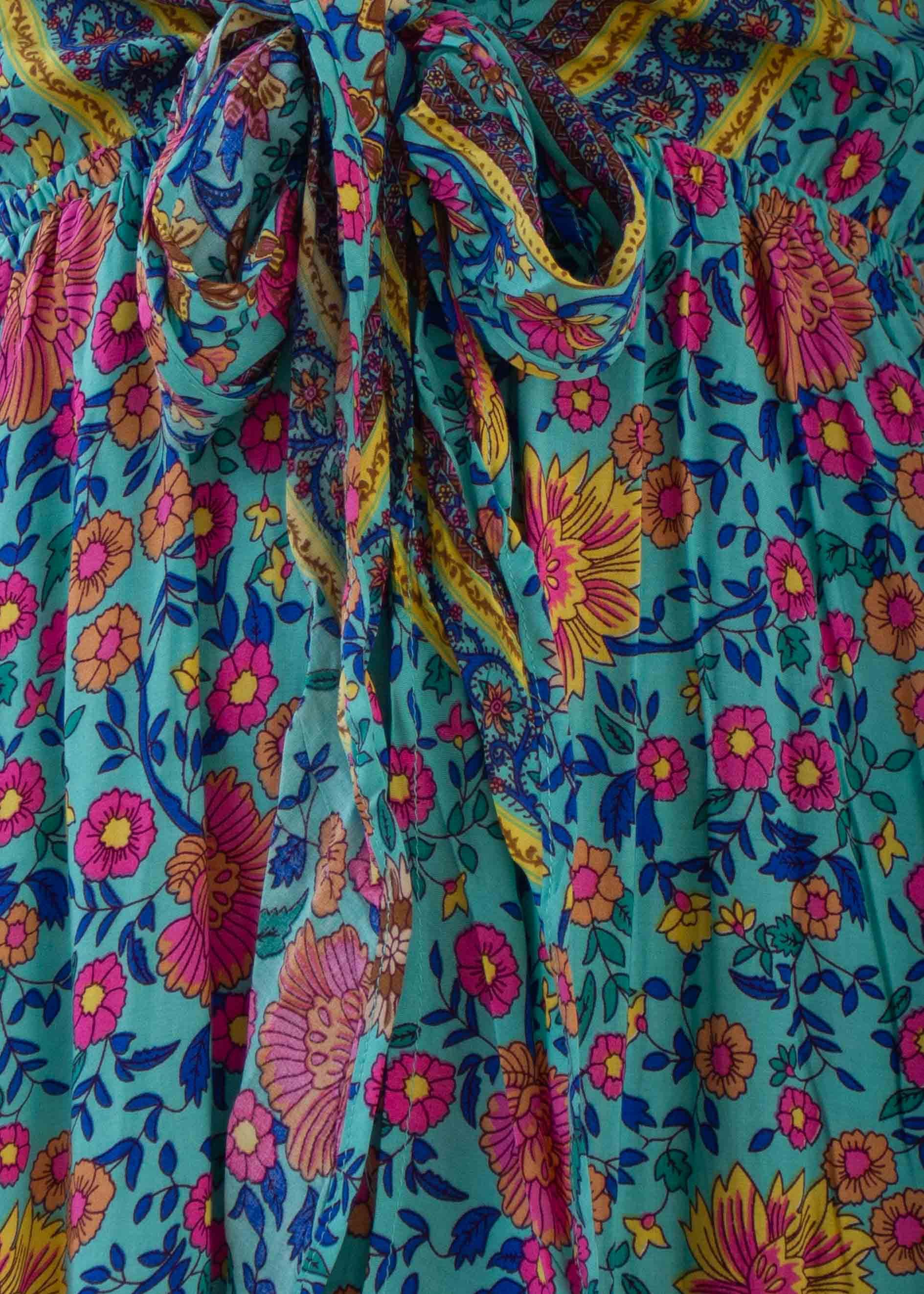 Mabel Tie Maxi Dress - Teal Blossom