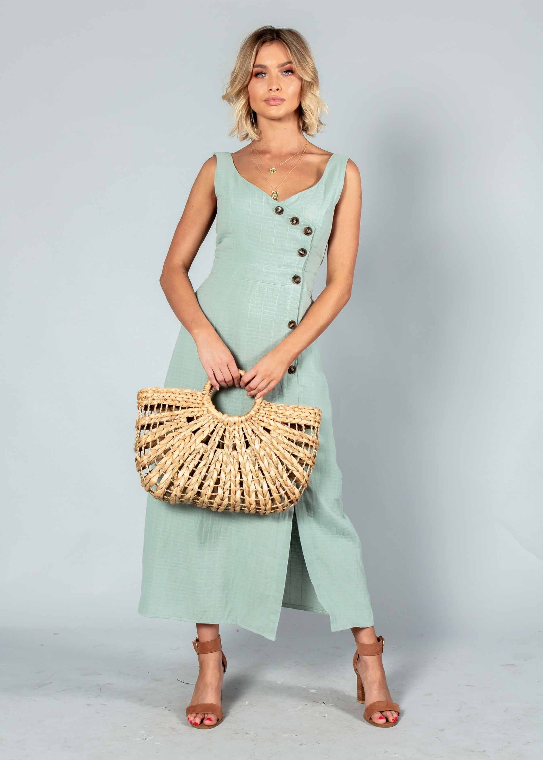 Amberle Linen-Blend Midi Dress - Sage