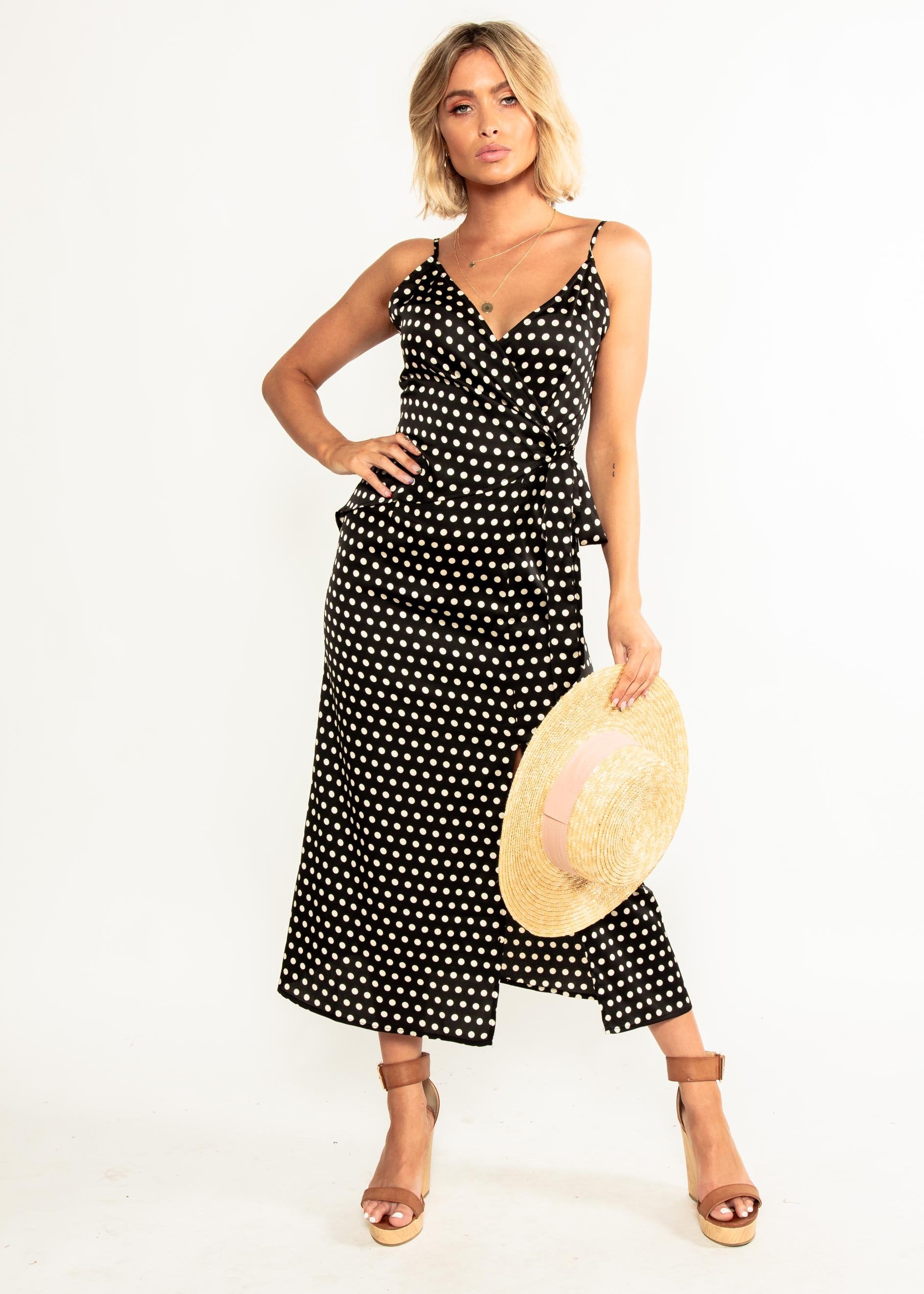 No Ordinary Love Midi Dress - Black Polka