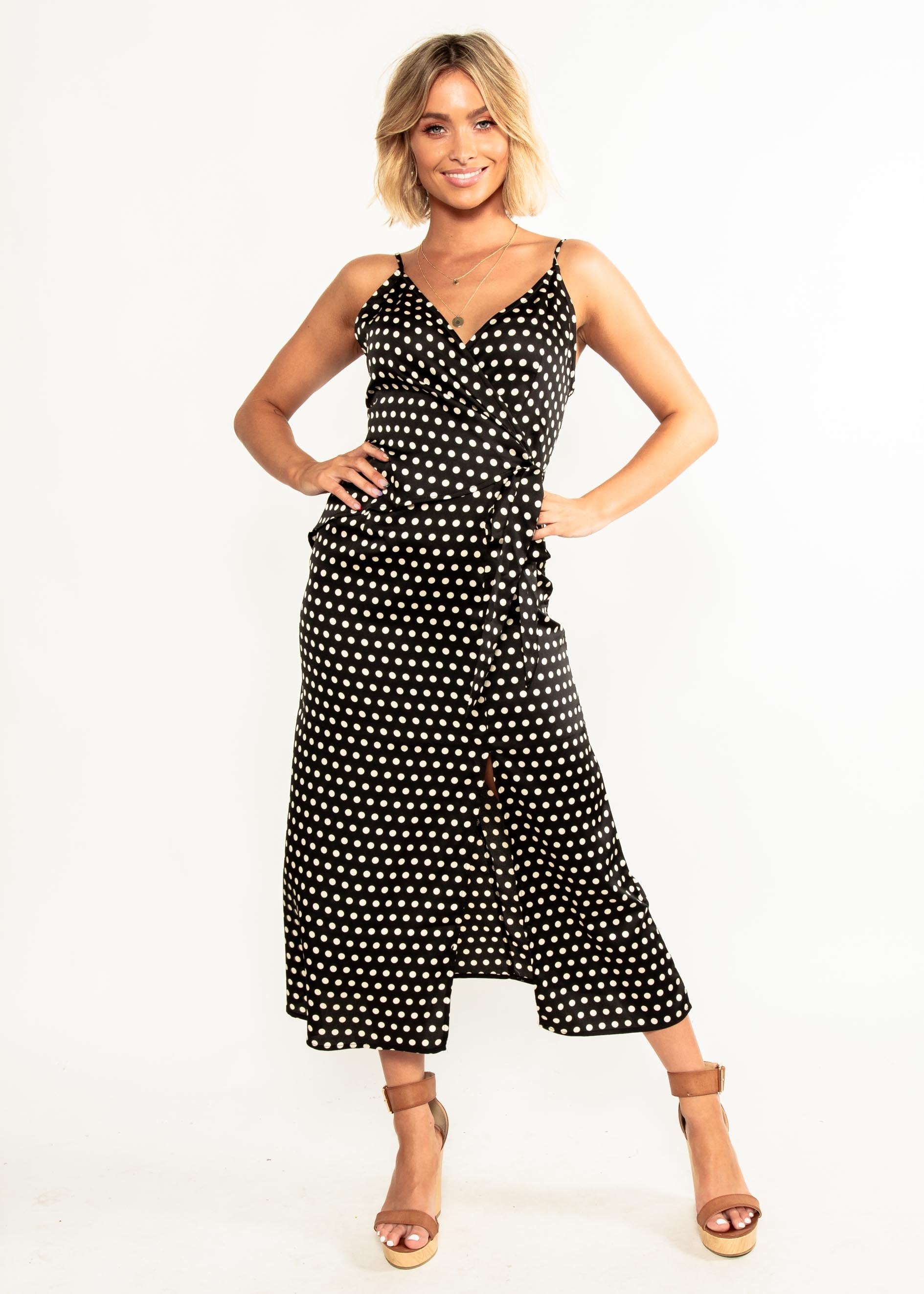 No Ordinary Love Midi Dress - Black Polka
