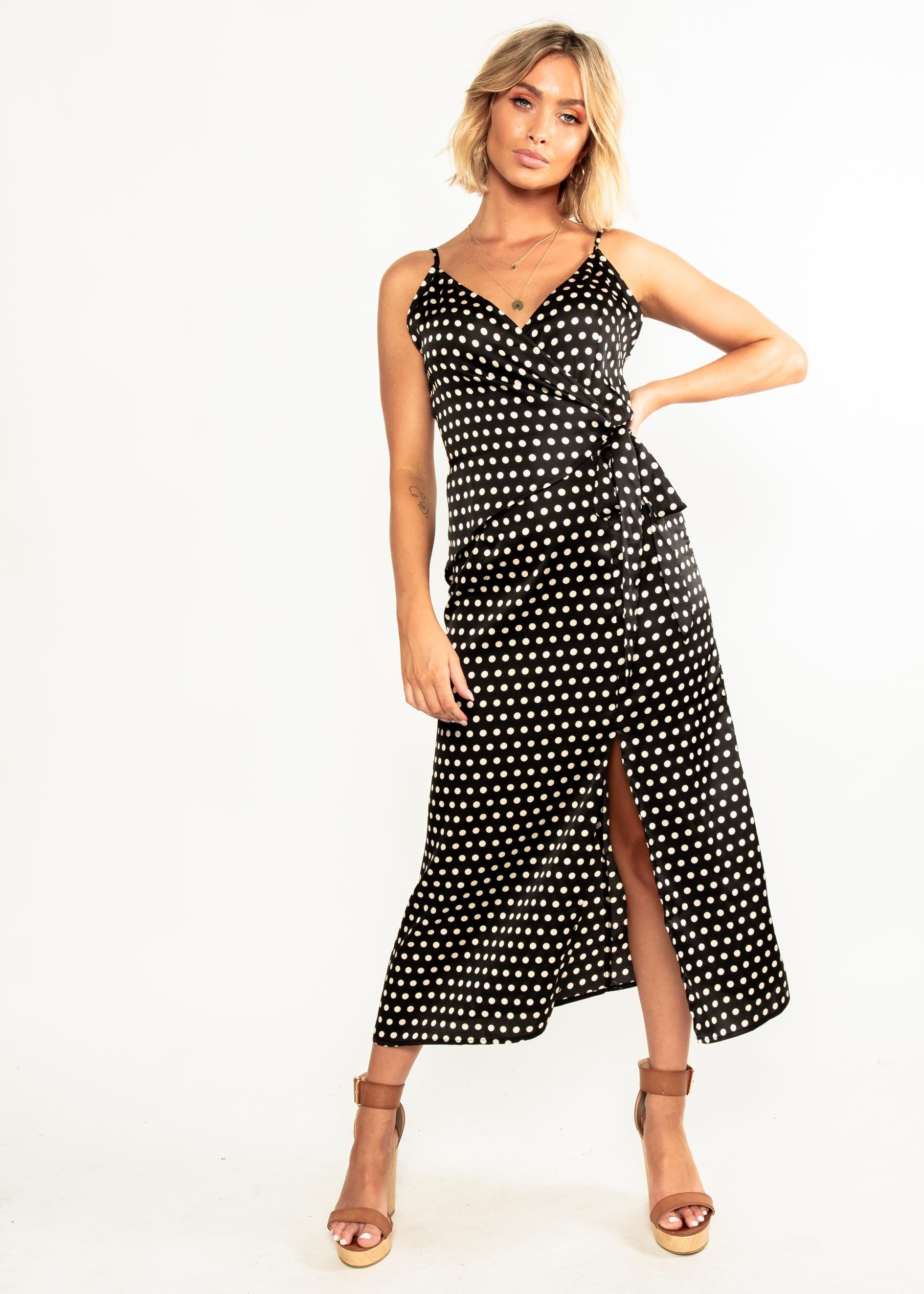 No Ordinary Love Midi Dress - Black Polka