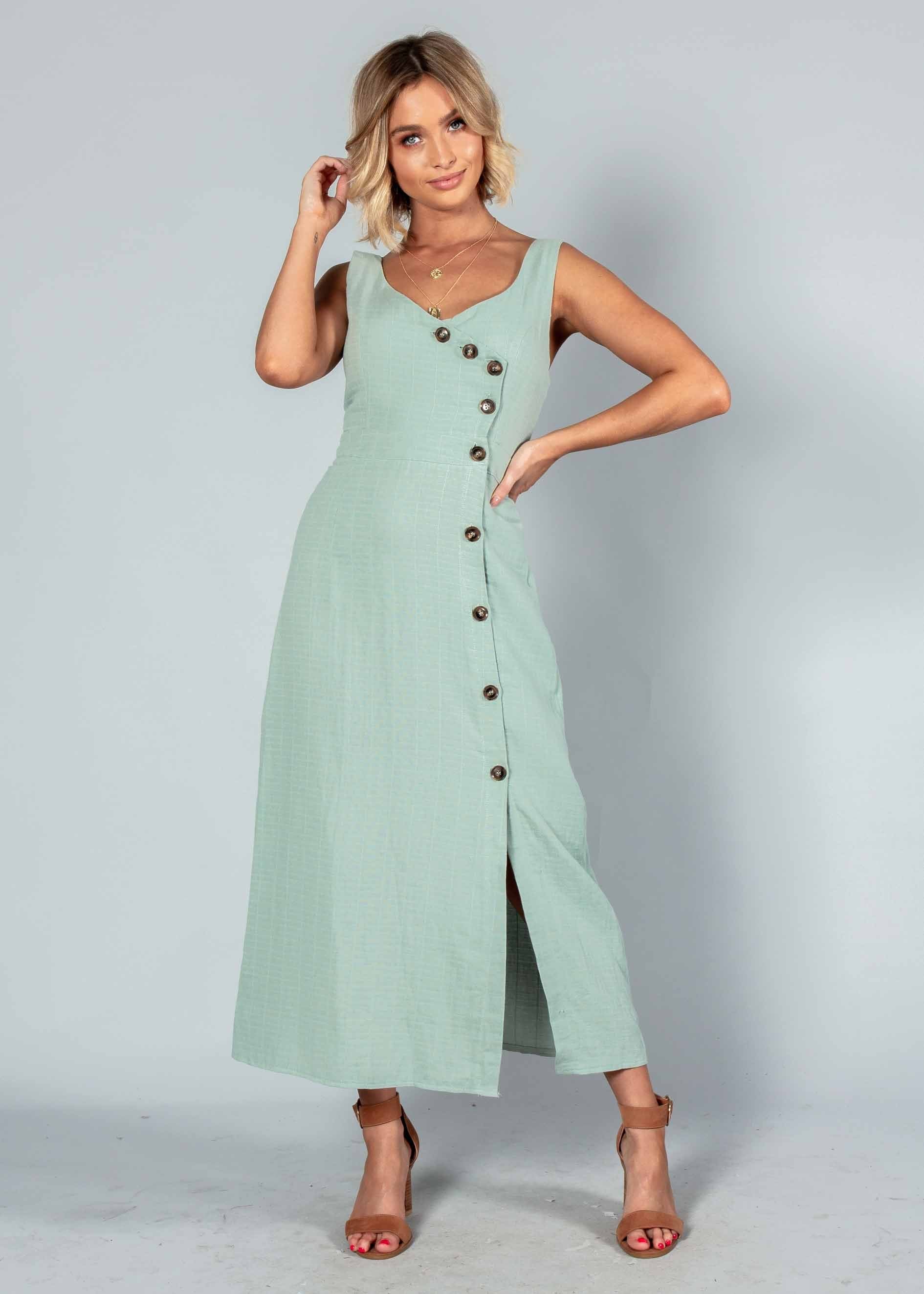 Amberle Linen-Blend Midi Dress - Sage