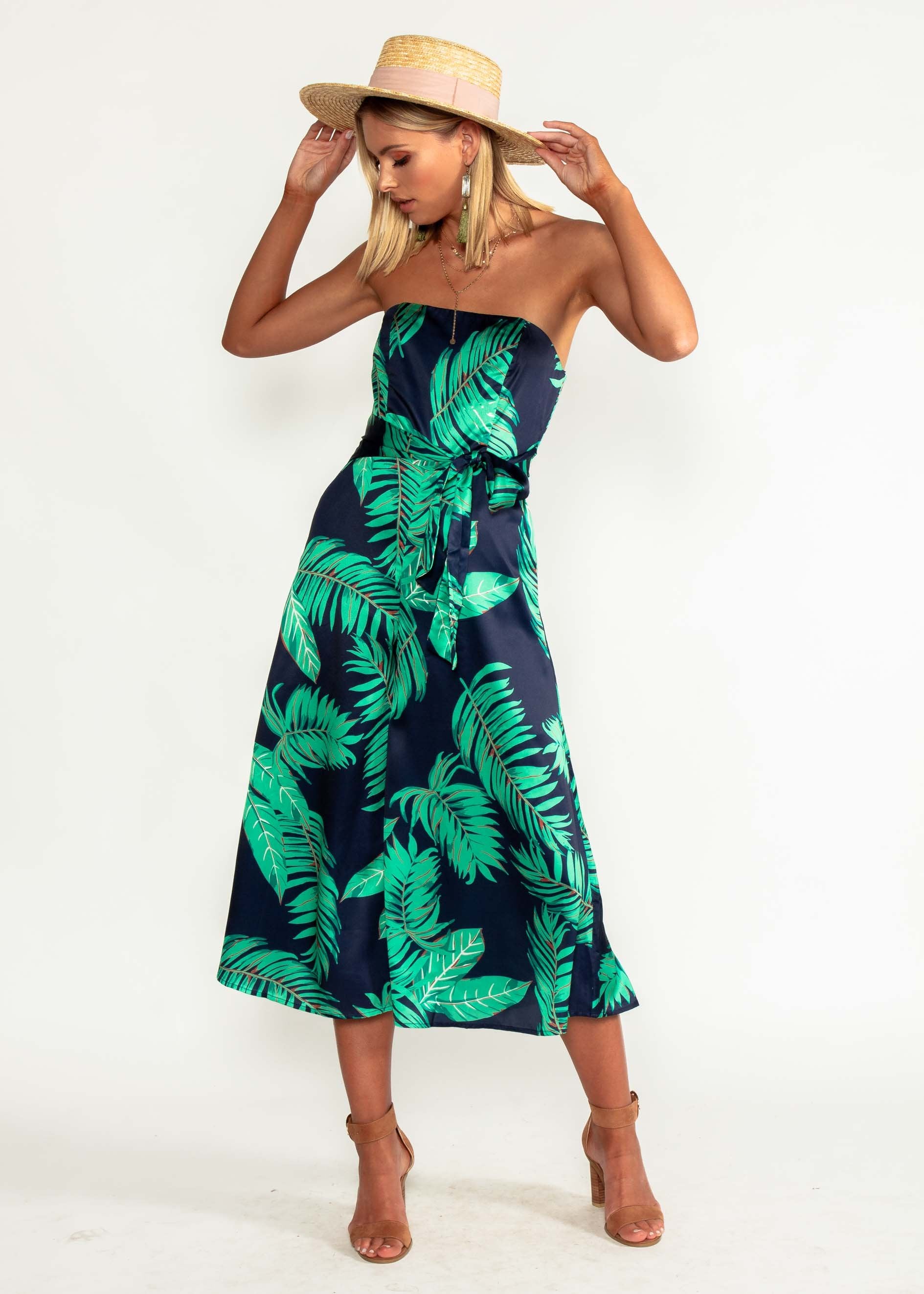 Kaia Strapless Pantsuit - Navy Tropics