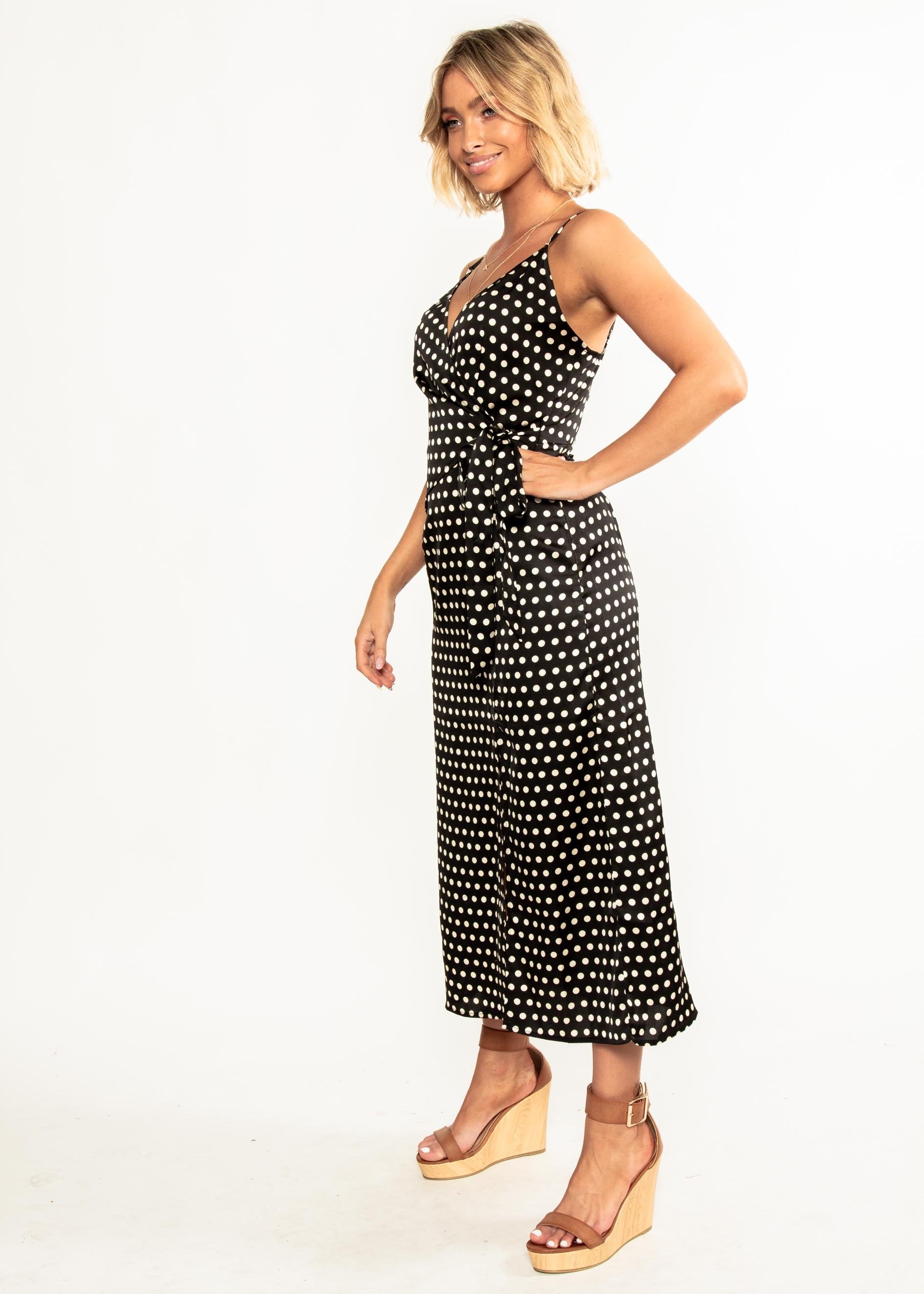No Ordinary Love Midi Dress - Black Polka