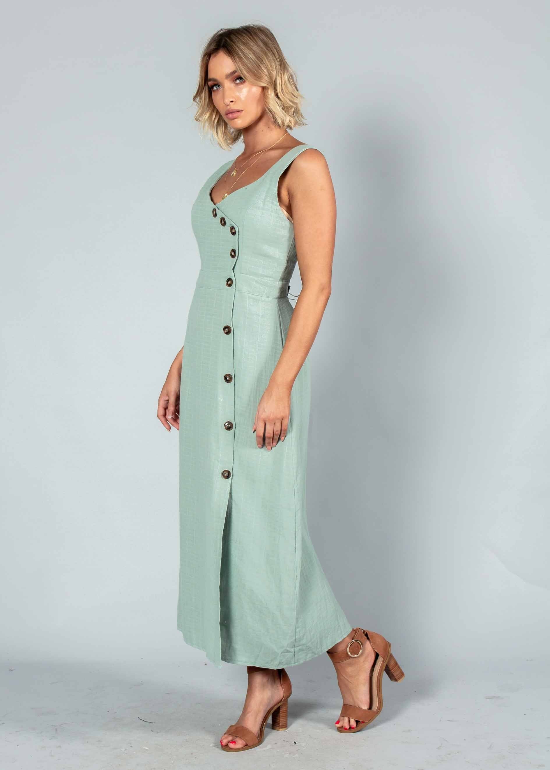 Amberle Linen-Blend Midi Dress - Sage