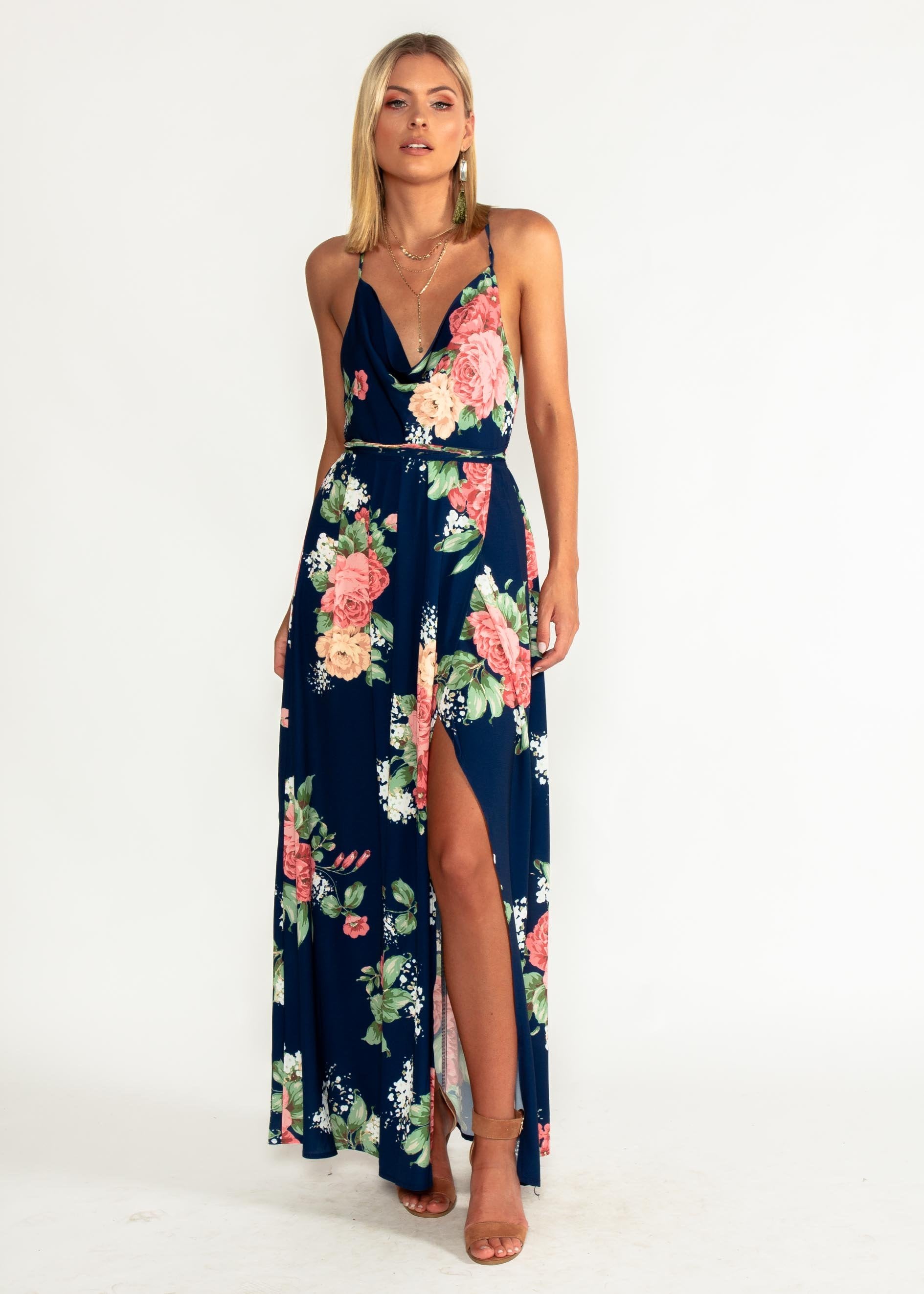 Sienna Halter Maxi Dress - Navy Floral