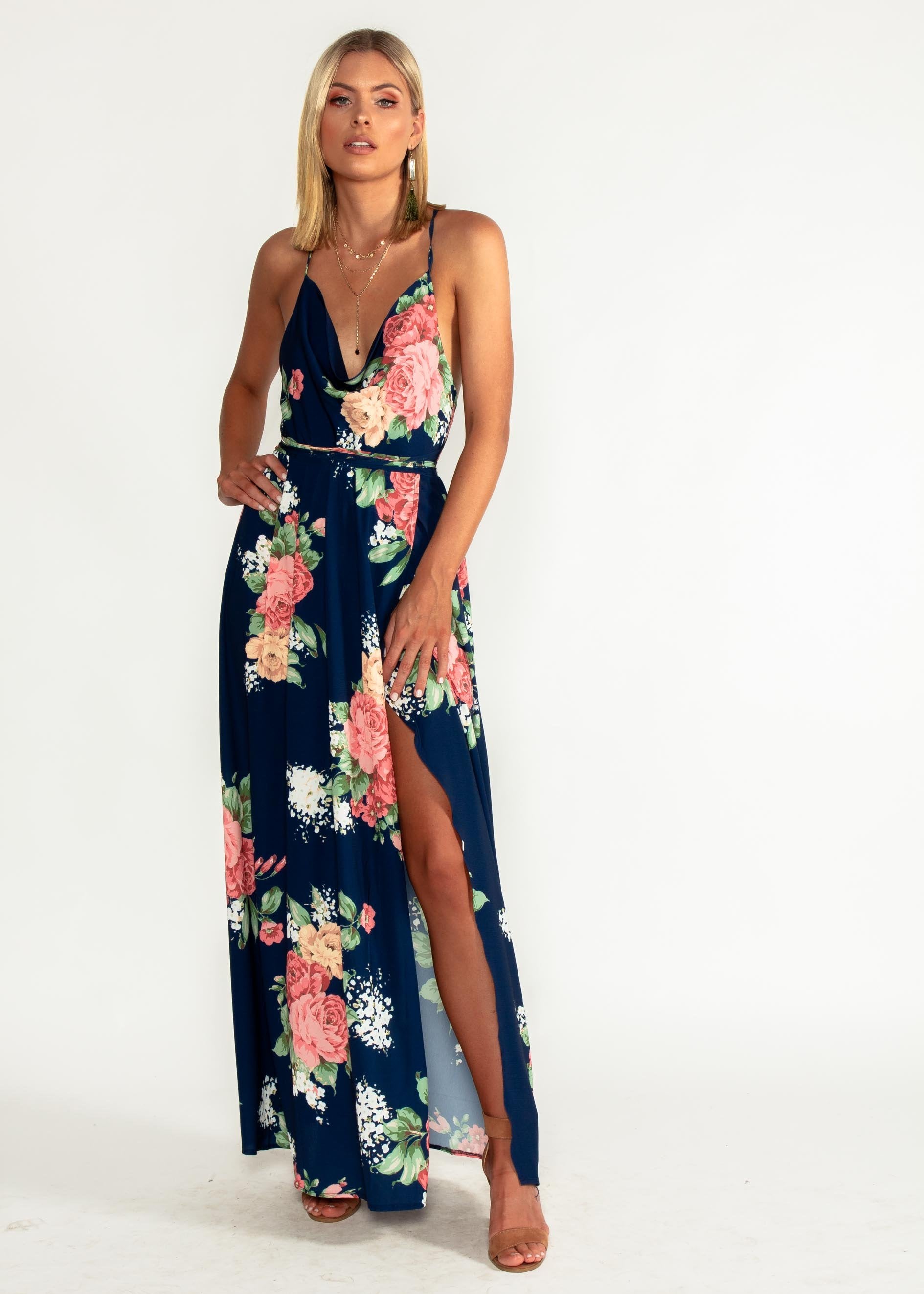 Sienna Halter Maxi Dress - Navy Floral