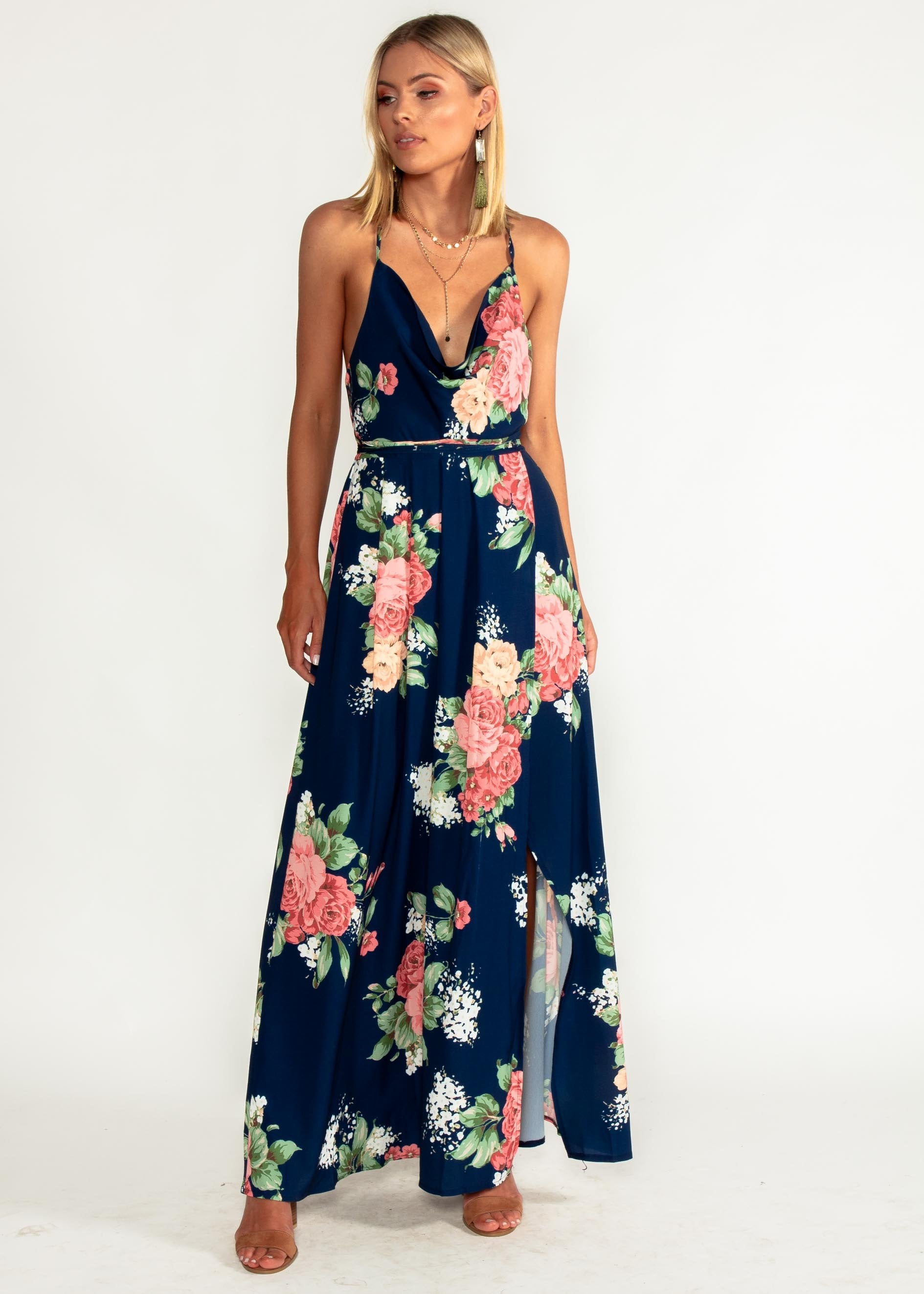 Sienna Halter Maxi Dress - Navy Floral