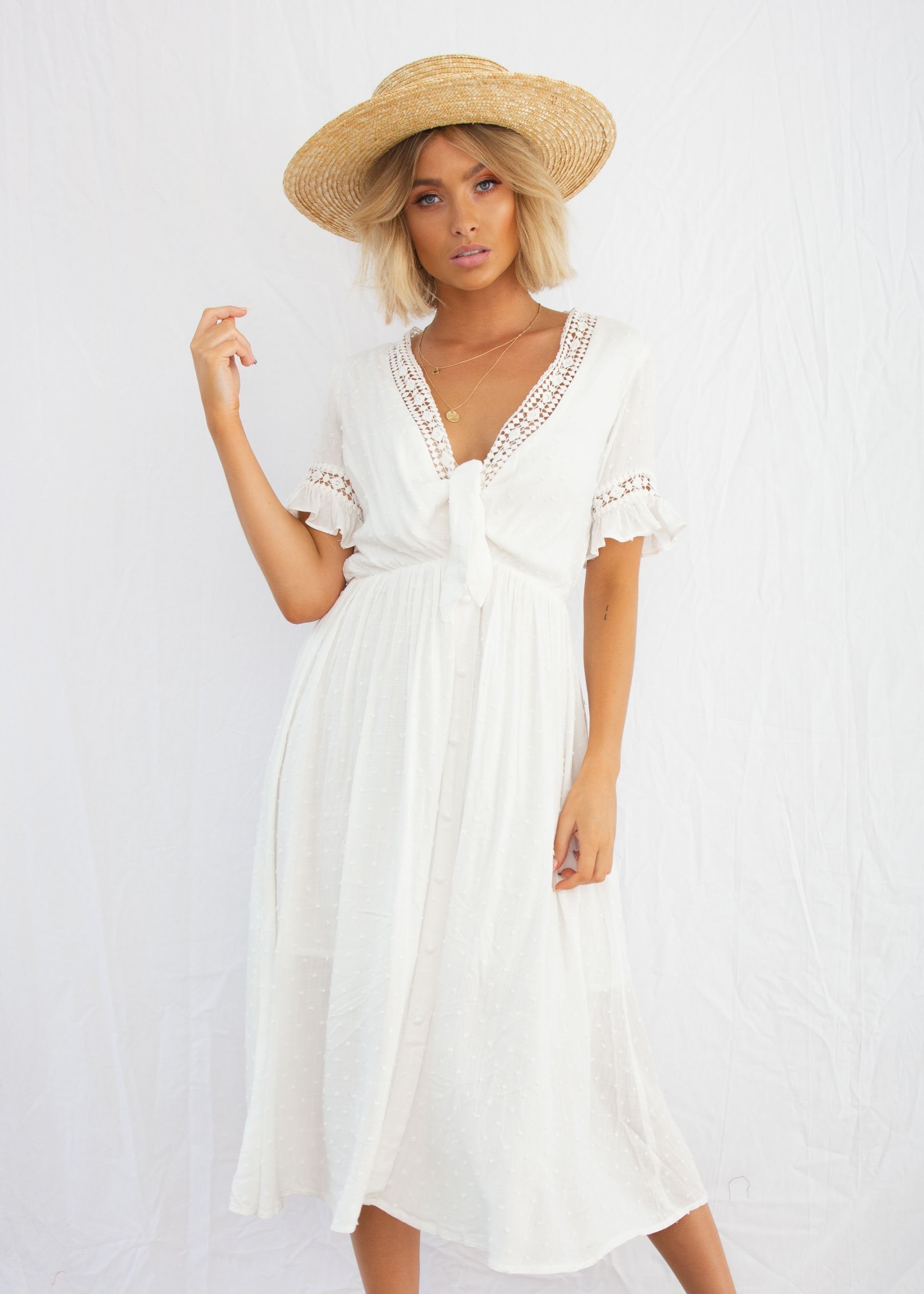 Lovers Kiss Tie Midi Dress - White