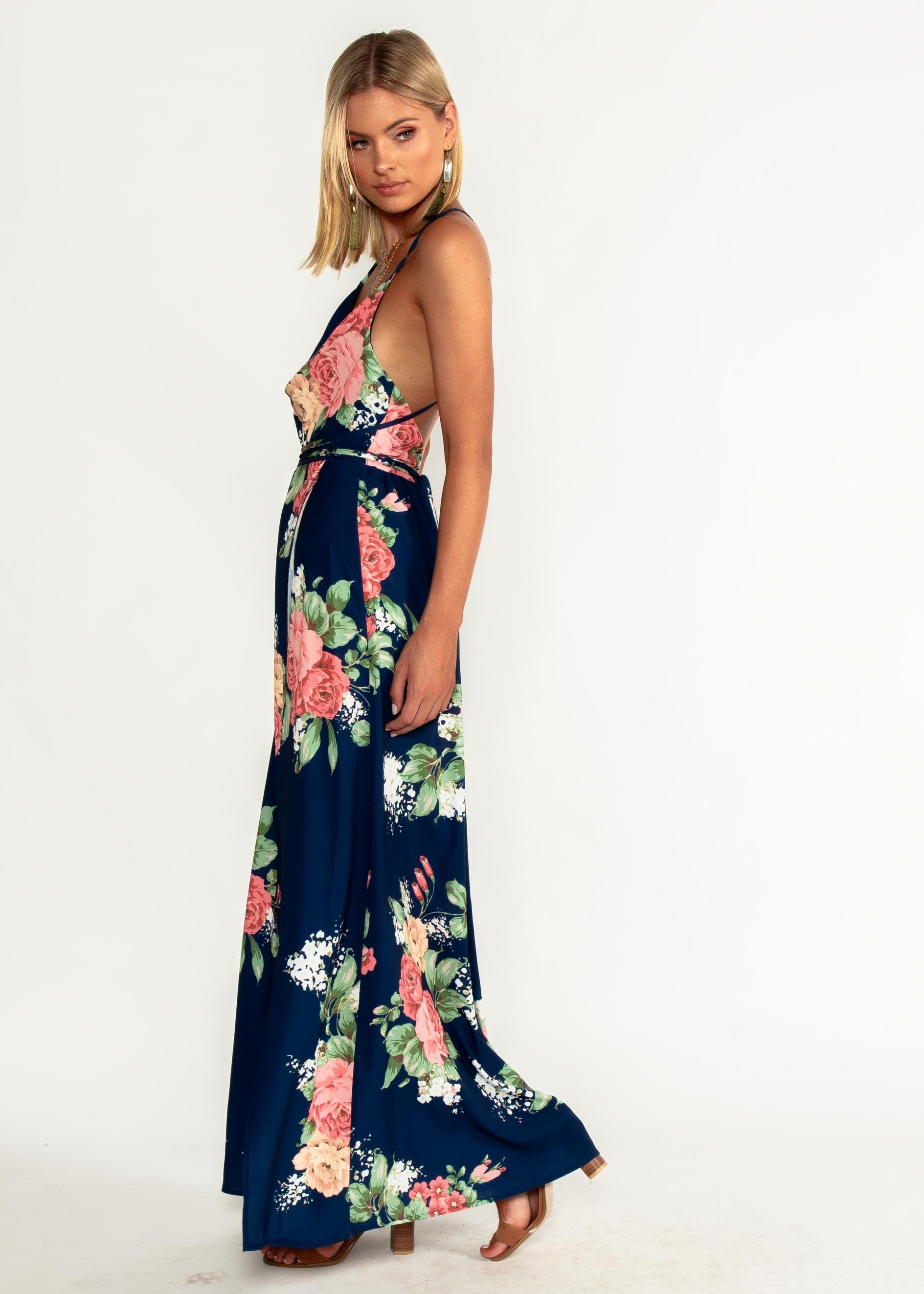 Sienna Halter Maxi Dress - Navy Floral