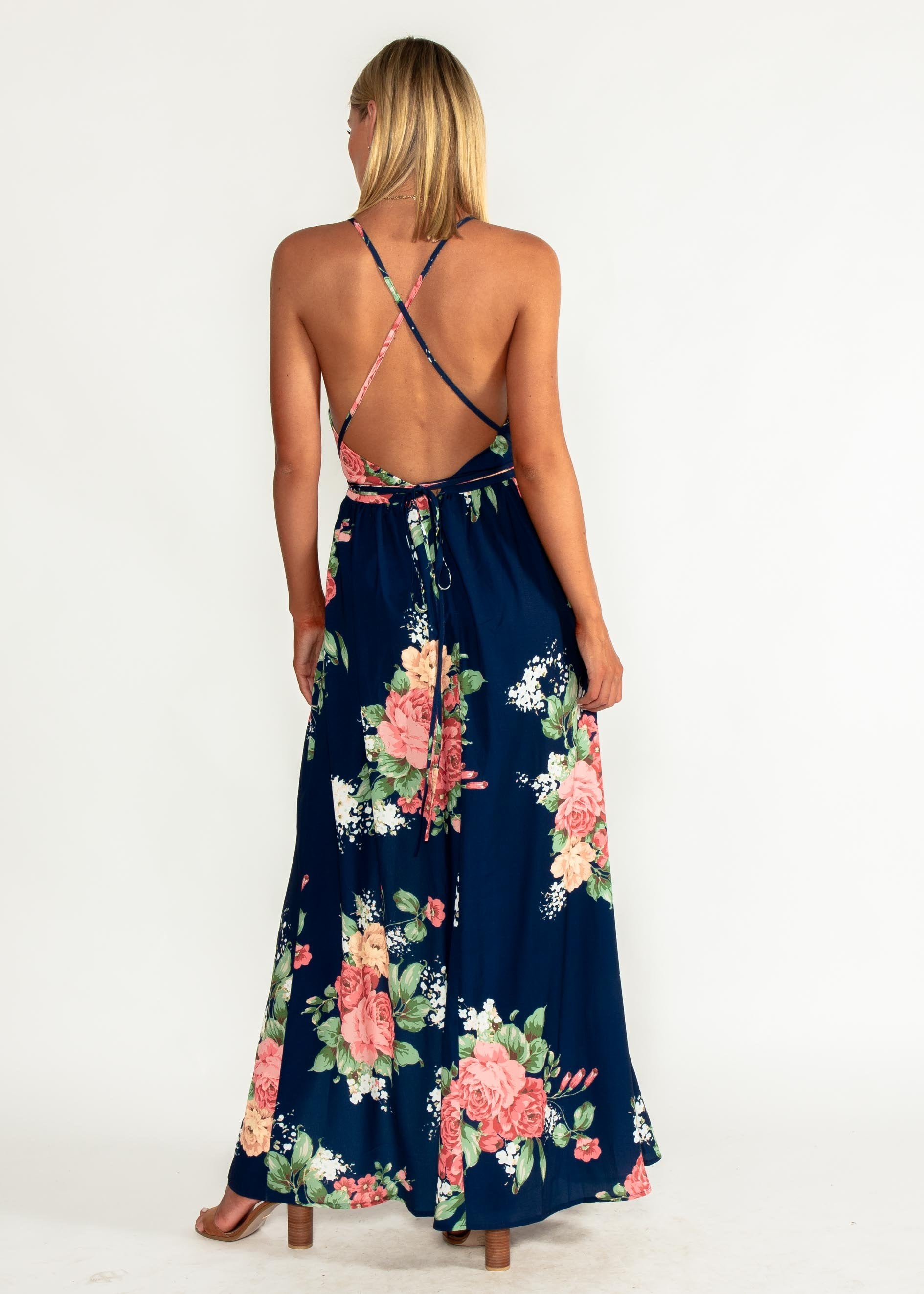 Sienna Halter Maxi Dress - Navy Floral