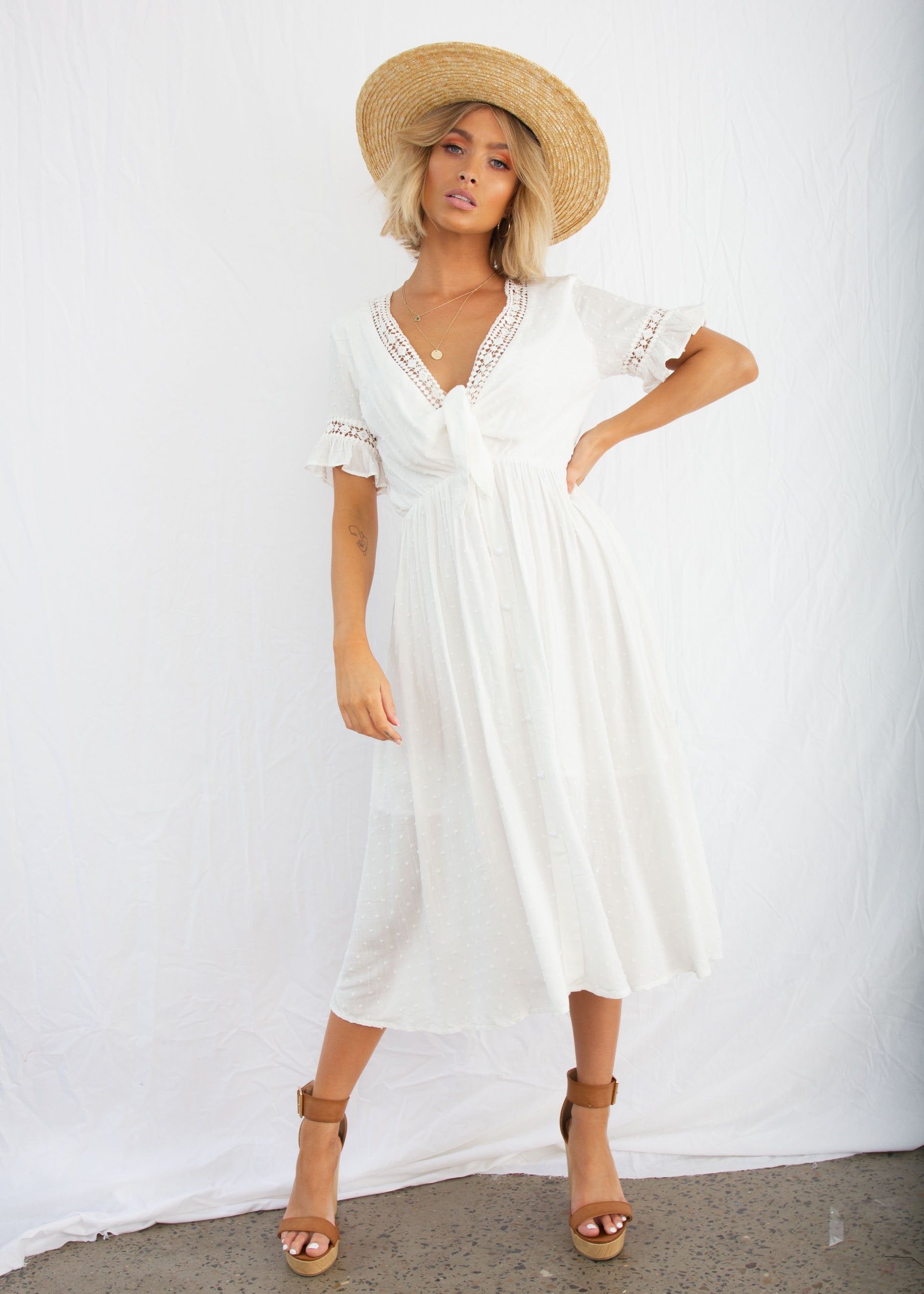 Lovers Kiss Tie Midi Dress - White