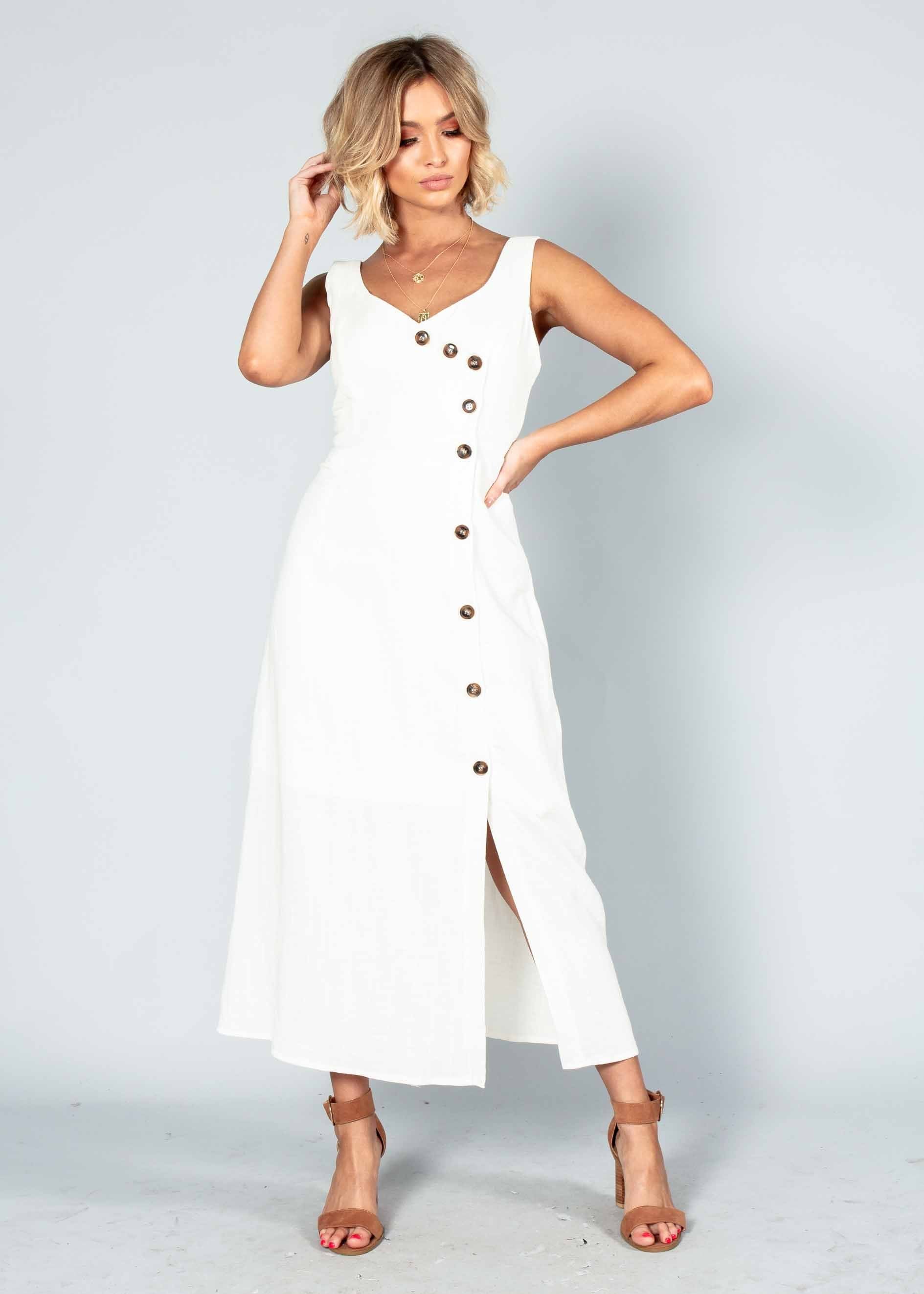 Amberle Linen-Blend Midi Dress - White