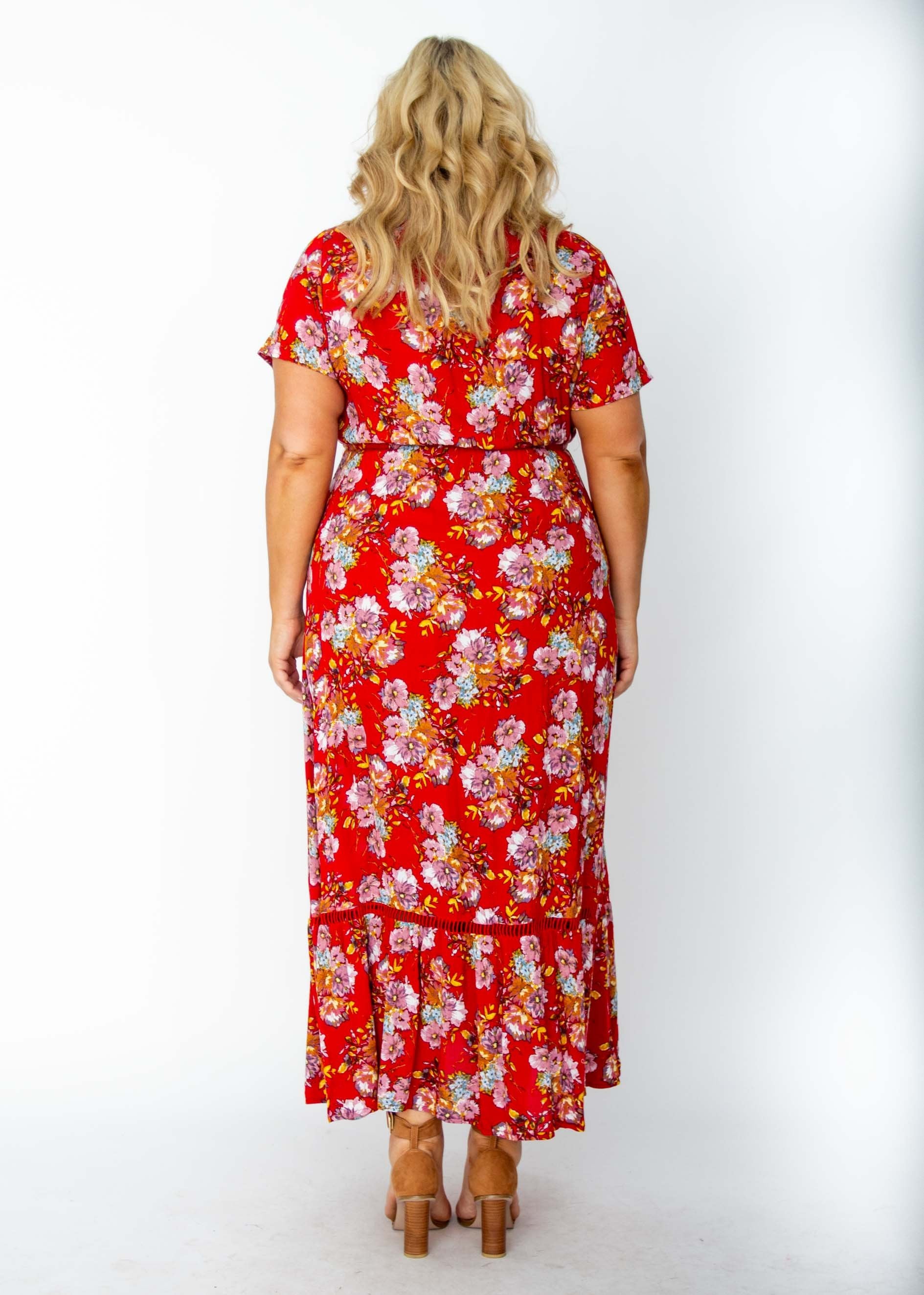 Mabel Tie Maxi Dress - Red Floral